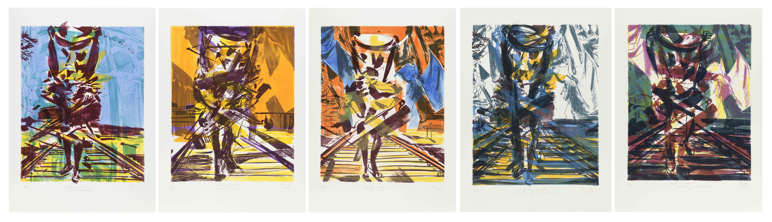   Self construct series,  2019, 5 lithographs , 76 x 275cm 