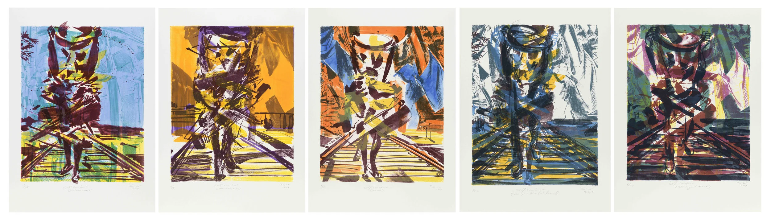 Self construct series, 2019, 5 lithographs , 76 x 275cm