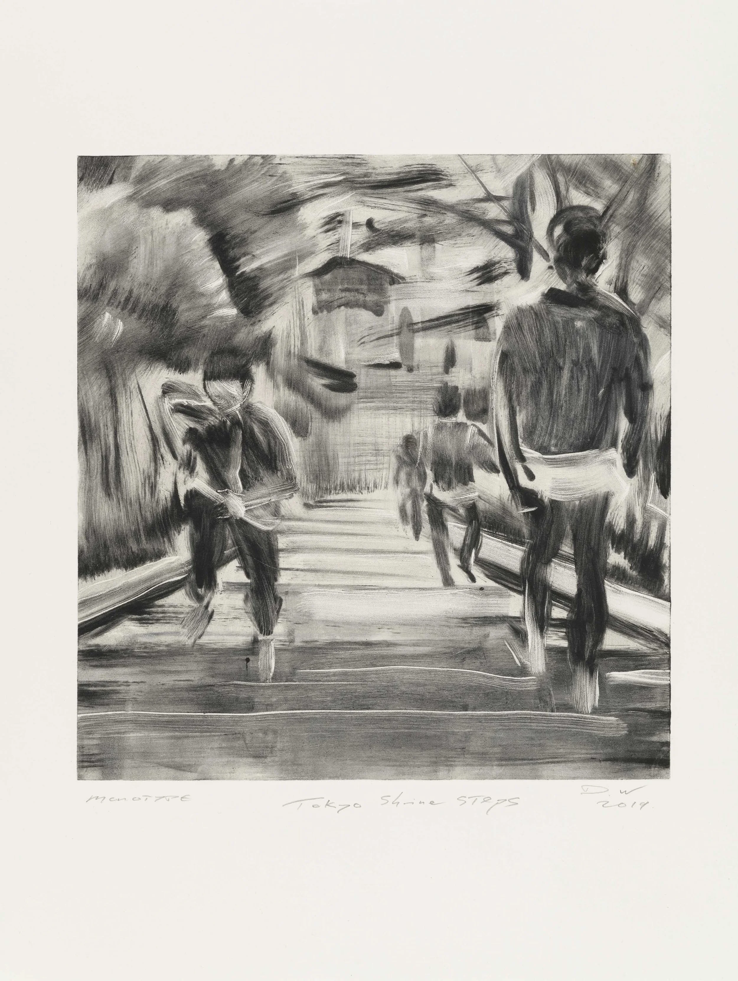 Tokyo Shrine Steps, 2019, monotype, 50 x 46cm