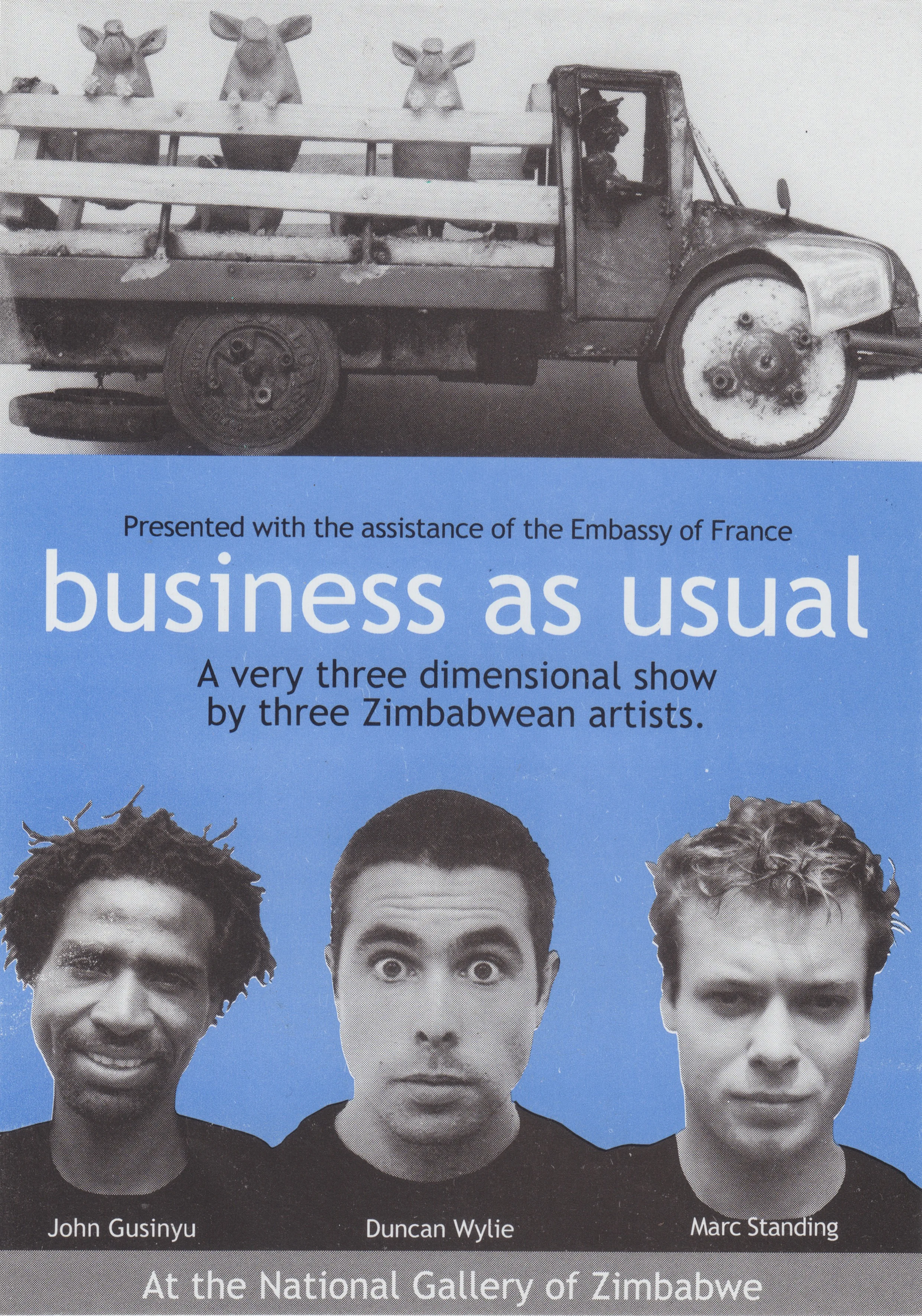 Group exhibition publication: Business as usual at the National Gallery of Zimbabwe, including artists John Gusinyu, Duncan Wylie and Marc Standing.