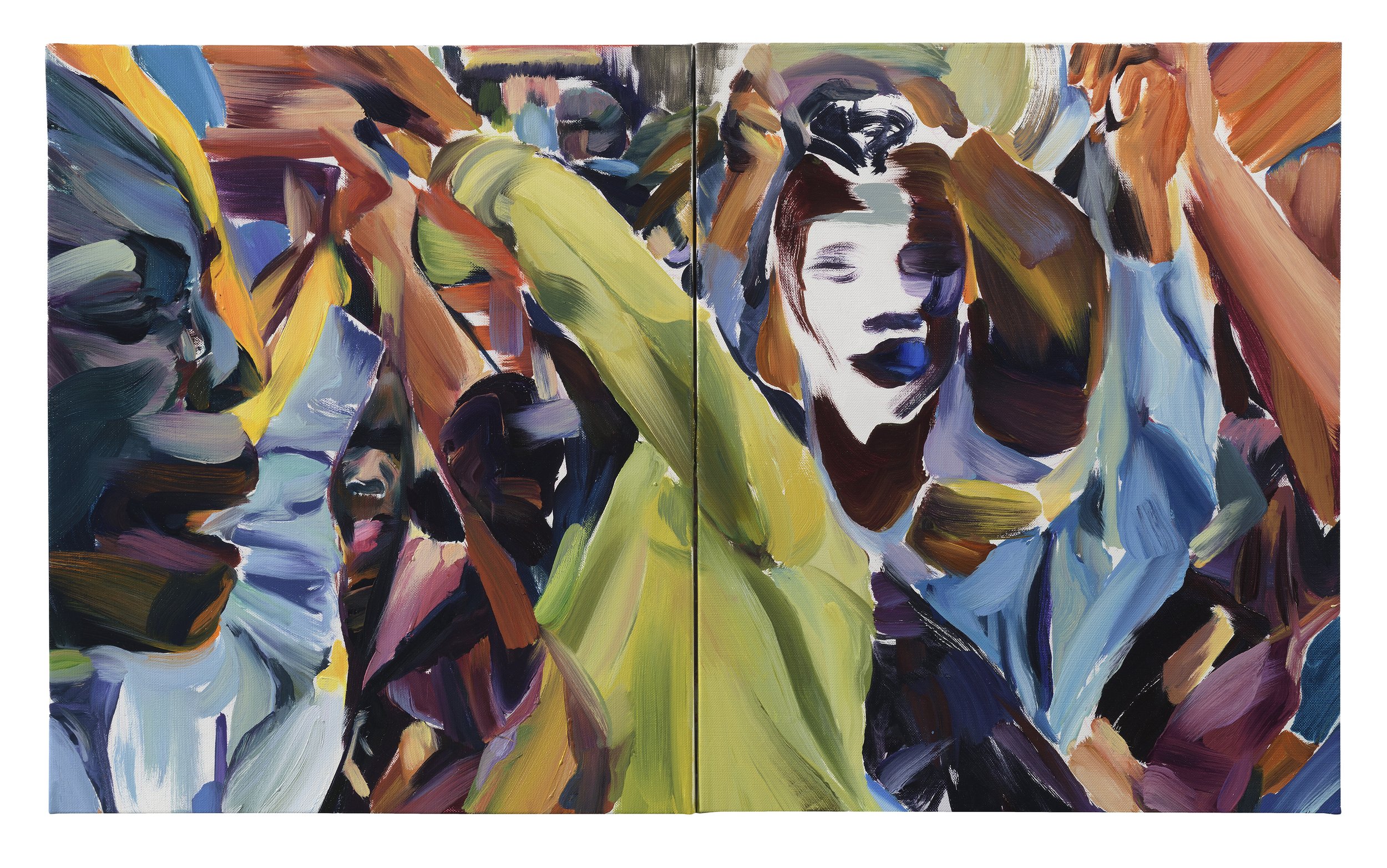   Masques et Frasques (blue whistle) , 2022, oil on canvas, (diptych), 55 x 92cm. Private collection (FR) 