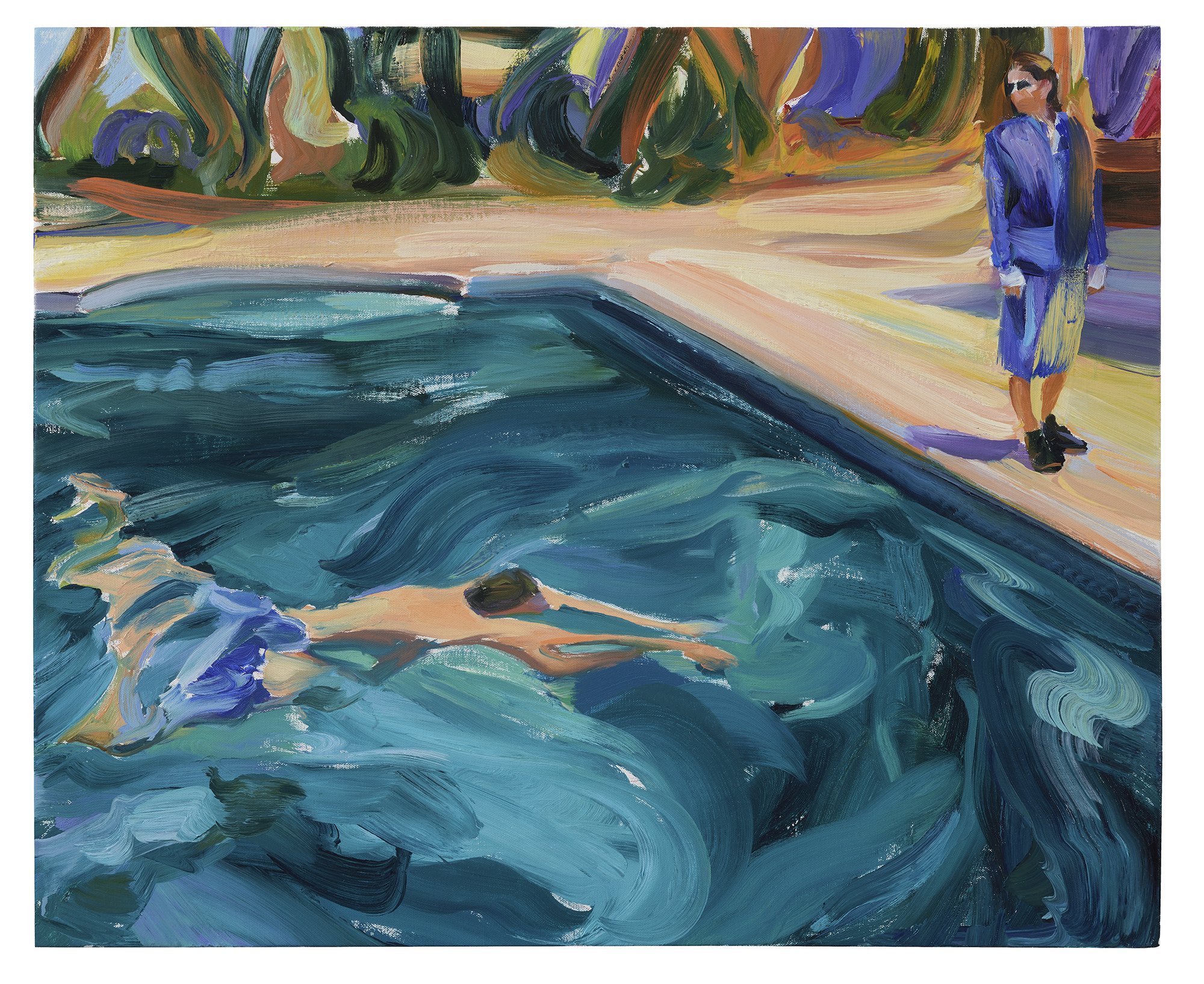 Two Figures And A Pool , 2025, oil on canvas, 114 x 146 cm