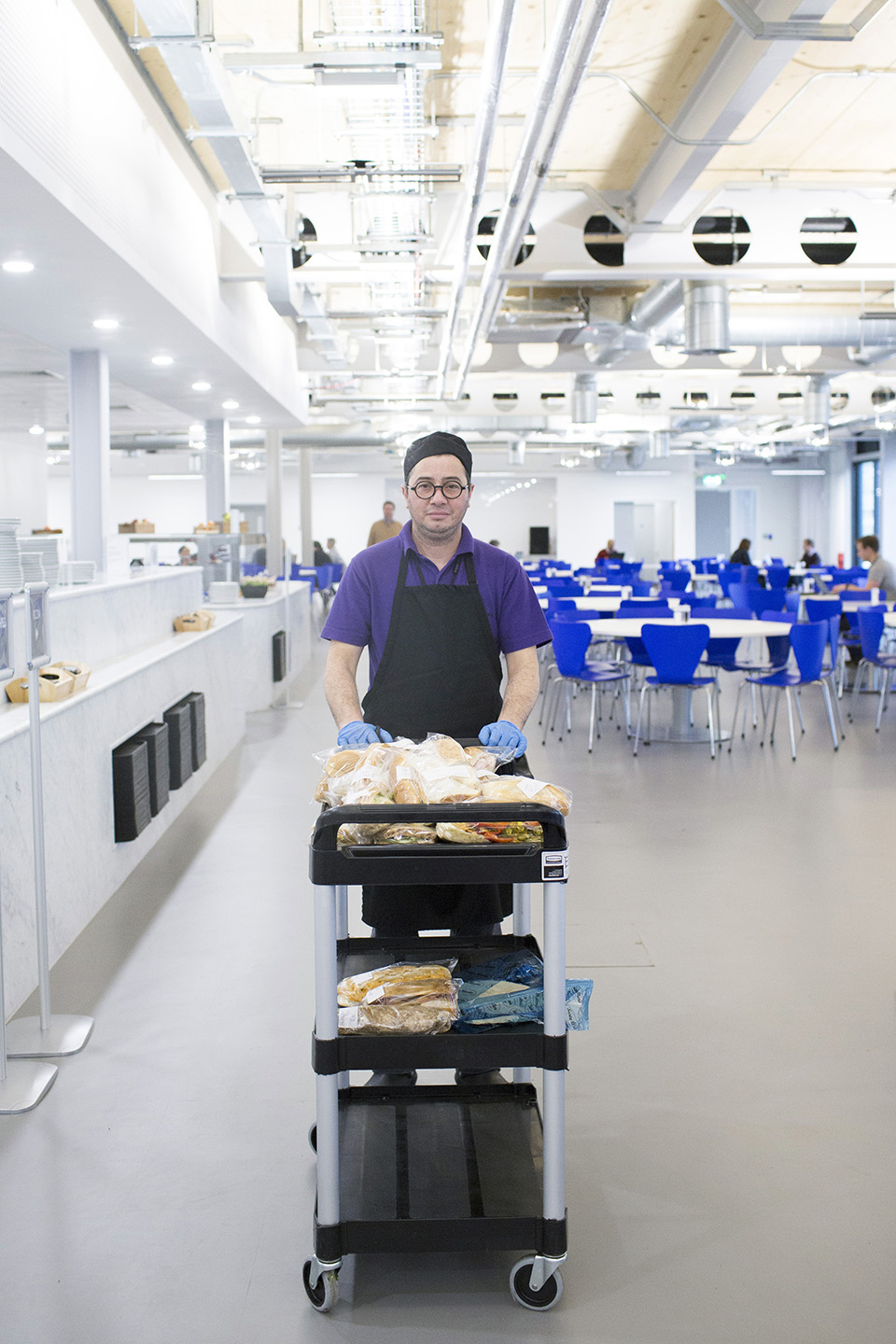 A lunch worker inside Dyson HQ. 
