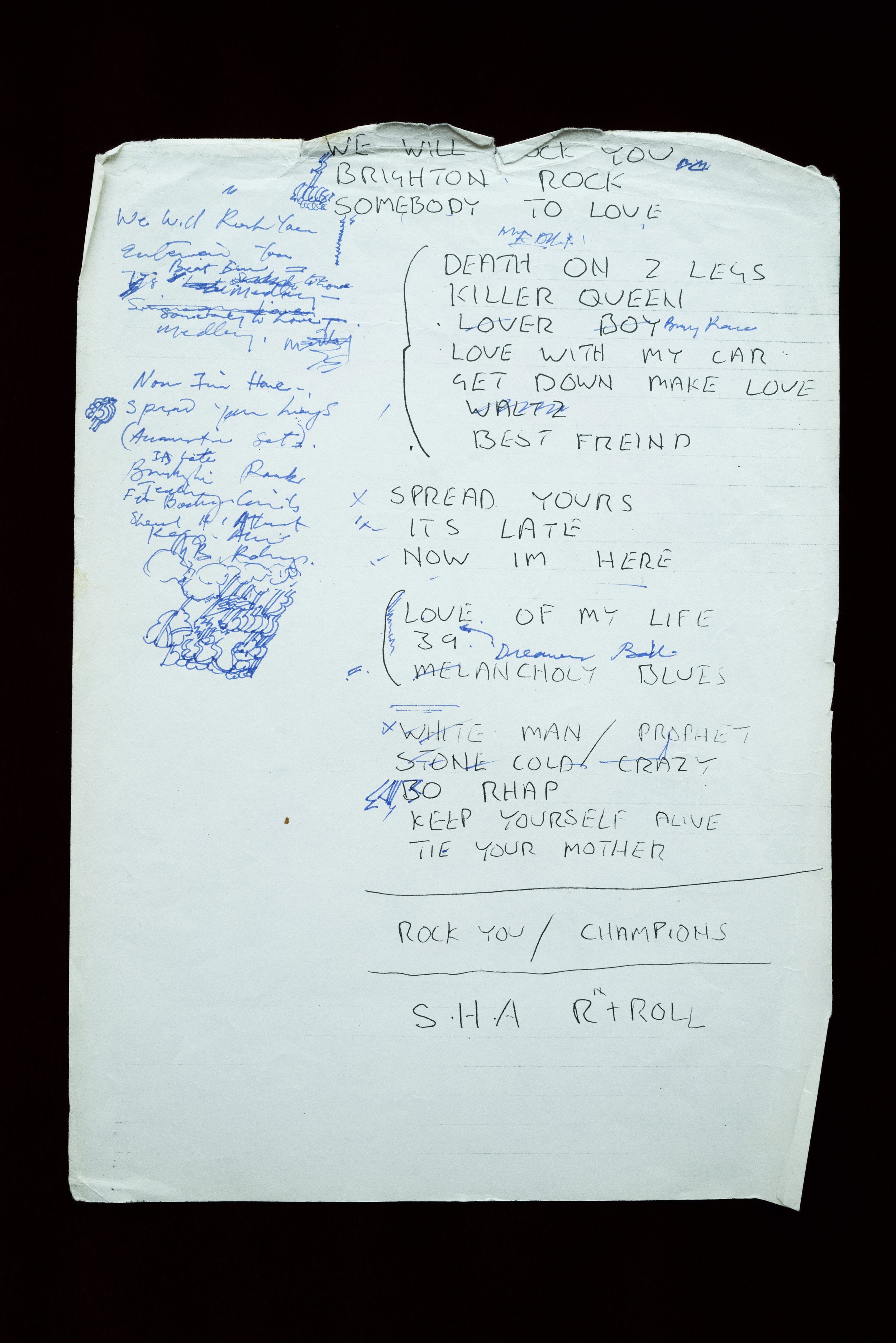   A loose page from Freddie Mercury’s spiral bound notebook which contained working lyrics and chords for the Jazz album.   