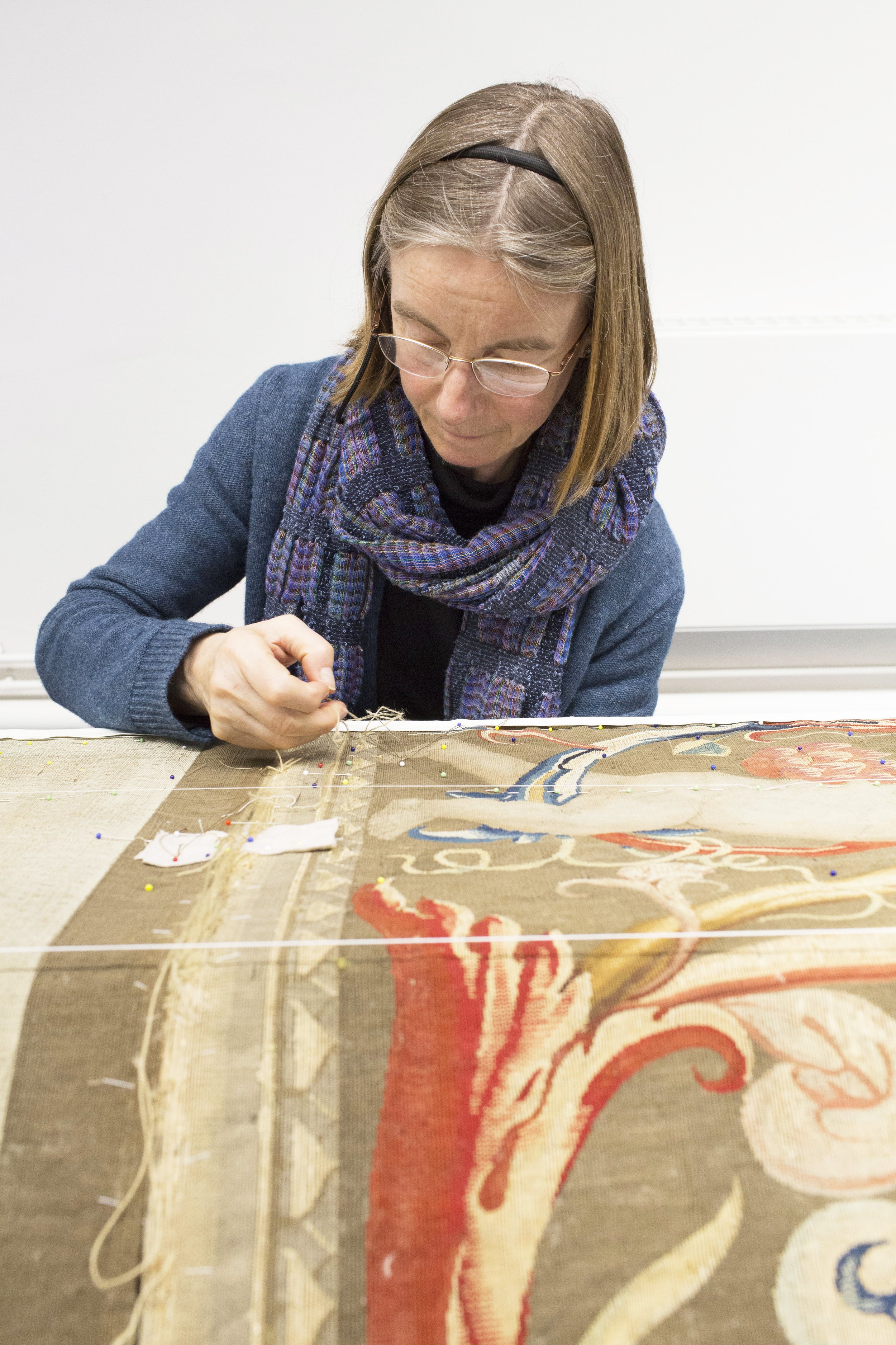   A view inside the tapestry restoration room at Hampton Court Palace.   