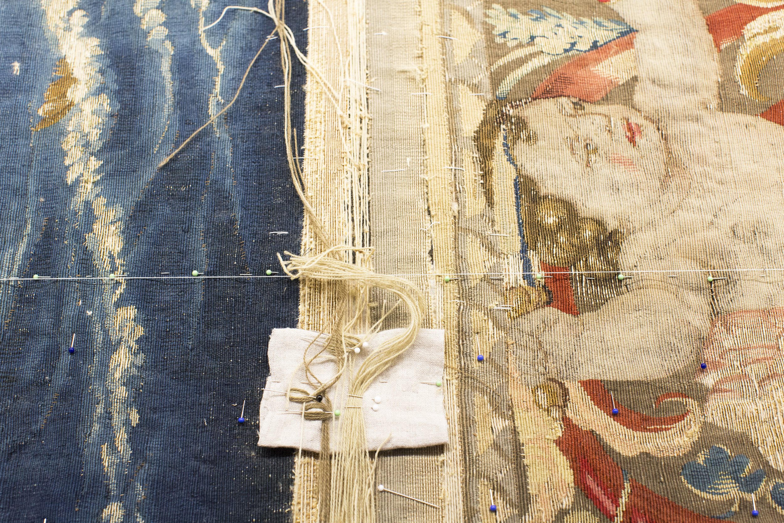   A detail inside the tapestry restoration room at Hampton Court Palace.   