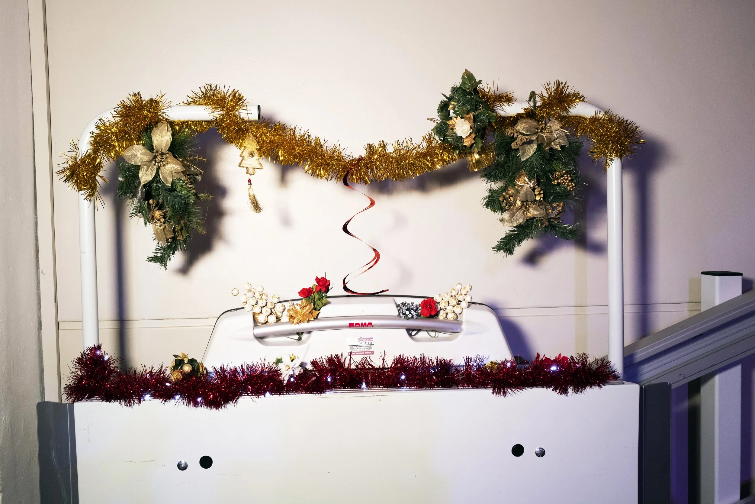  A festive decorated handicapped lift.  