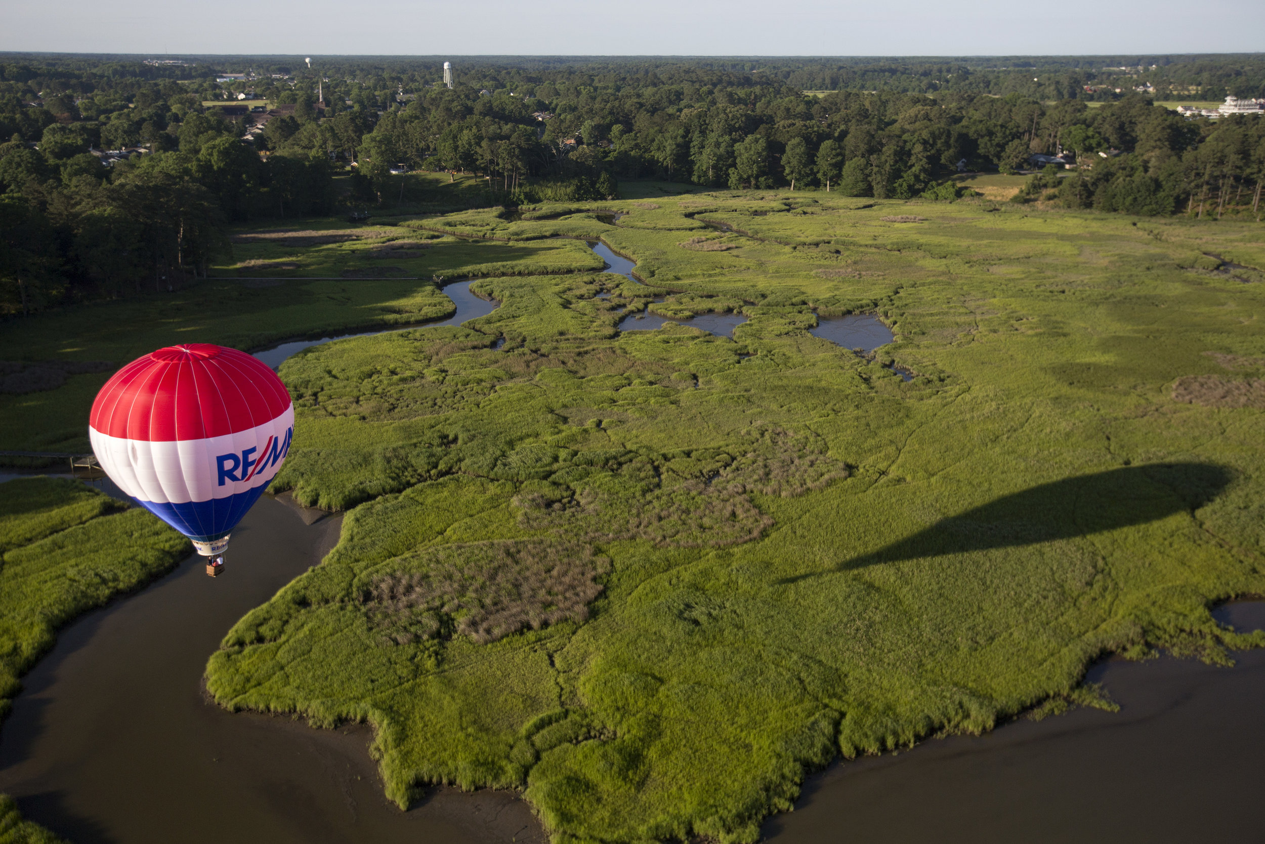  A RE/MAX balloon flies over Smithfield, VA, during an early morning flight on June 4, 2019. 