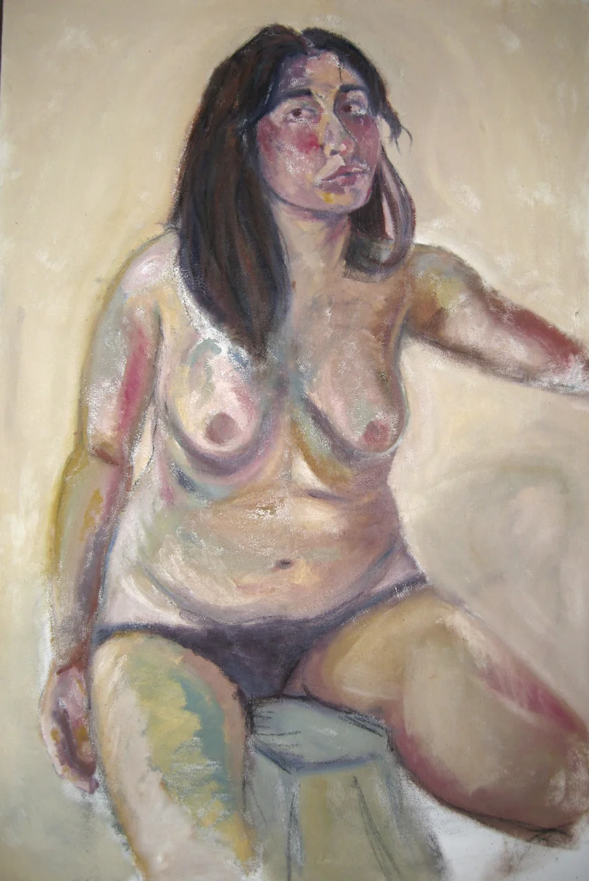 self portrait half nude oil and sand on canvas 40x60