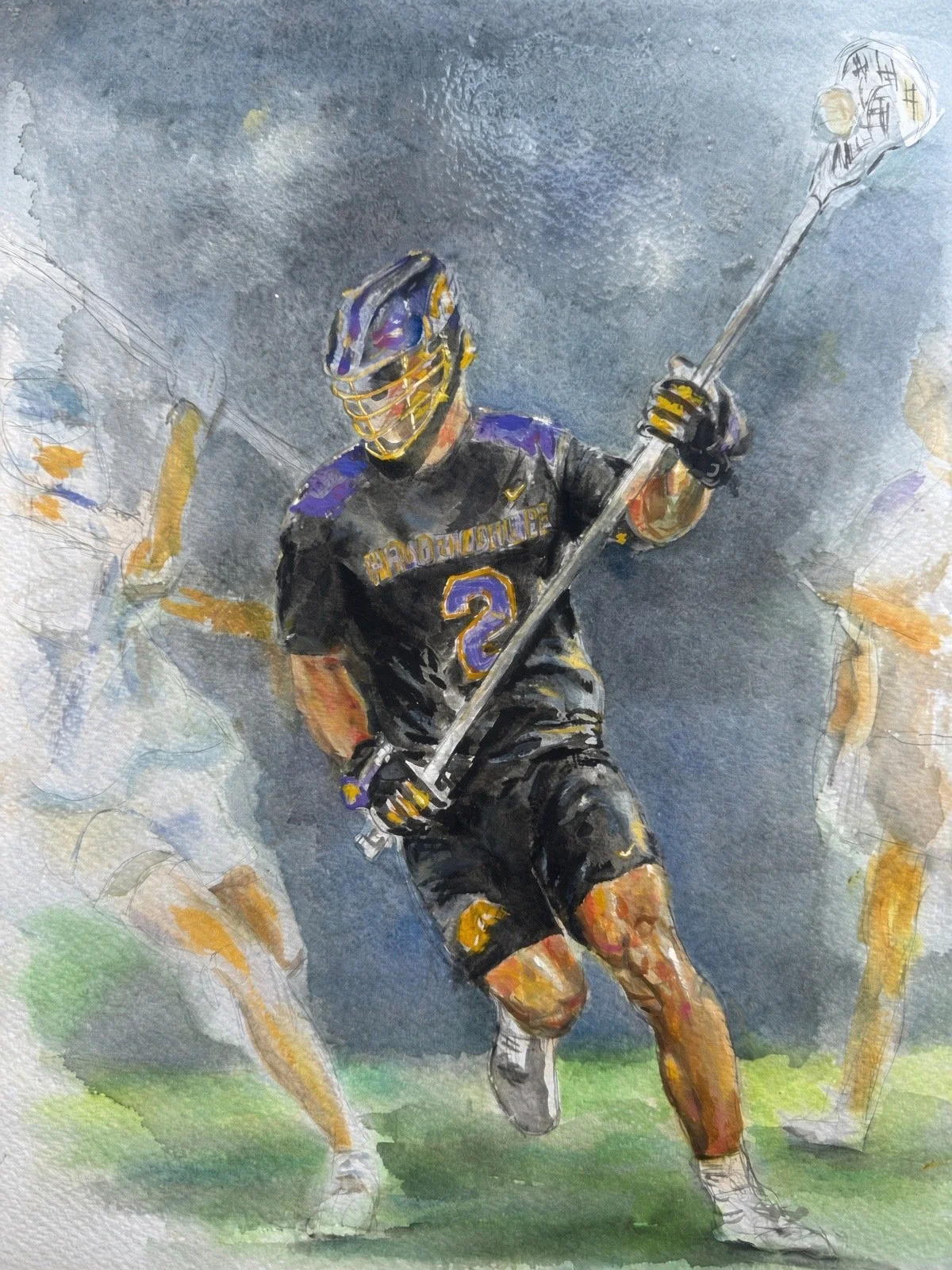 Oil portrait of a lacrosse player by Kristin Witbeck Lee