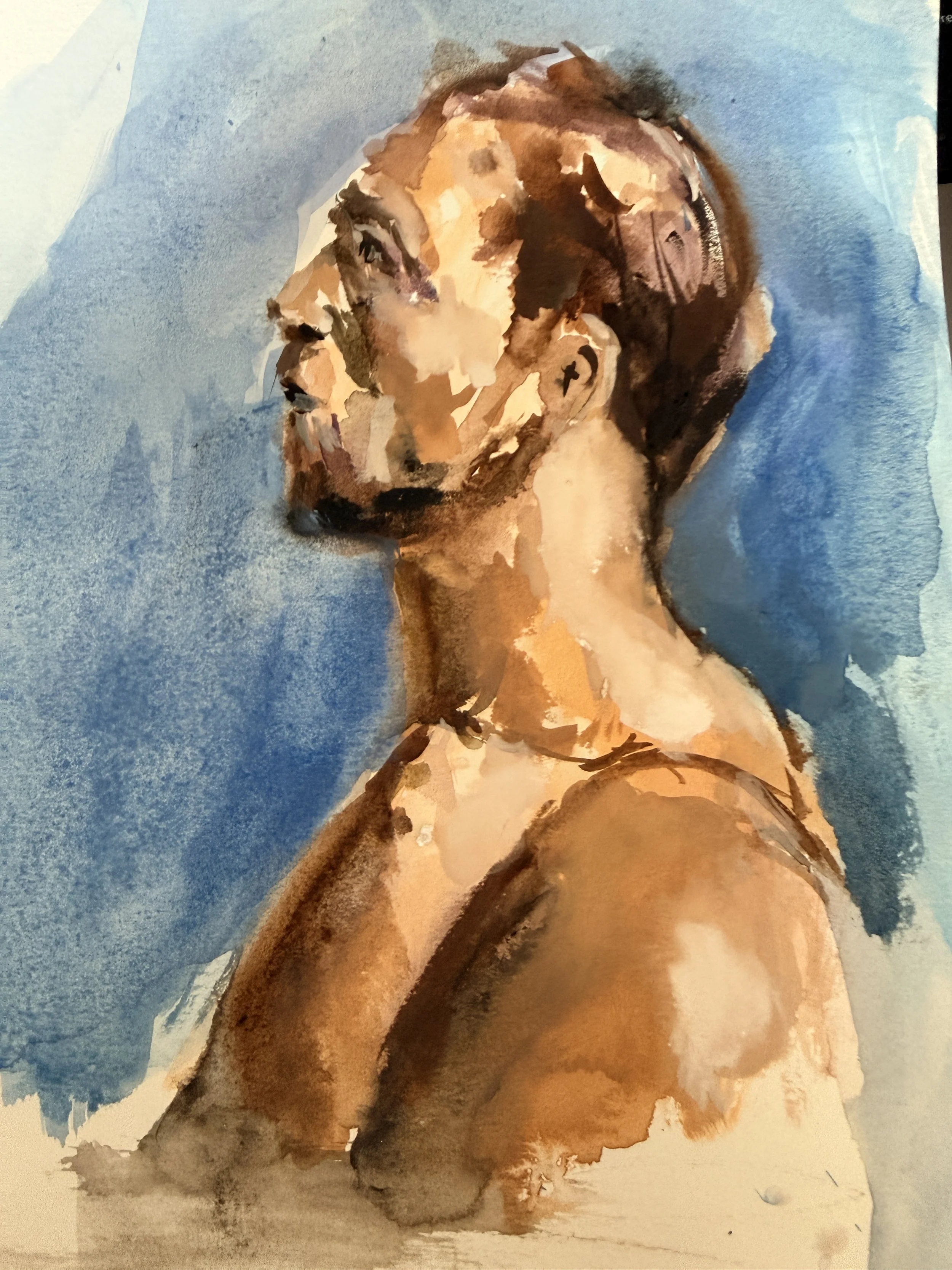 Oil portrait of a man in blue by Kristin Witbeck Lee