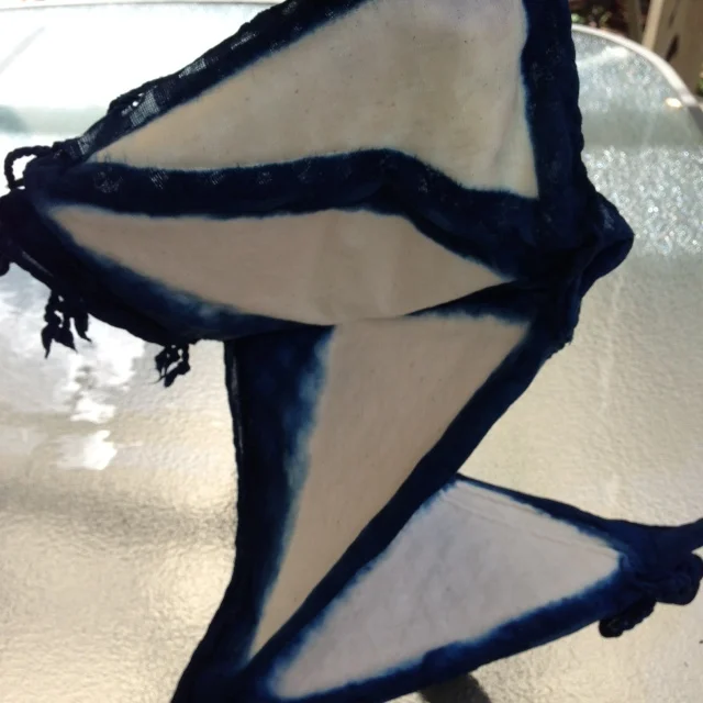 Clamp resist, indigo dyed cotton scarves - an idea for napkins?