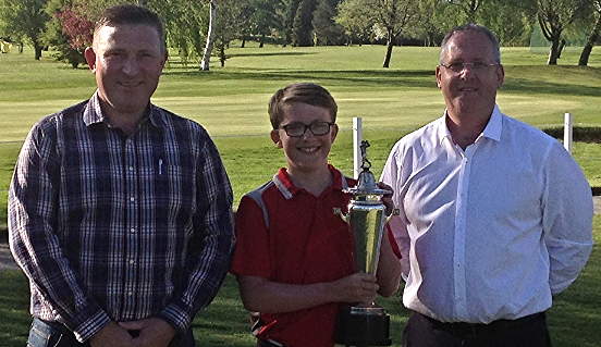 Sayce Cup winner Aaron Evans (centre) with Club Captain Chris Offa (left) and sponsor Martyn Evans of Builth Wells Garages Limited (right)