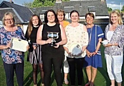 From left: Kim Allen, Grace Edwards, Lisa Hughes (Rosebowl winner), Hayley Price, Sherrie Edwards (Lady Captain), Sue Parry (Lady President), Kara Parker