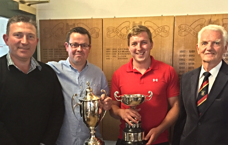 B&R County Champion, Gareth Jones, nett winner Tom Samuel with Chris Offa (Club Captain, left), Gwynfor Evans (B&R County President, right)