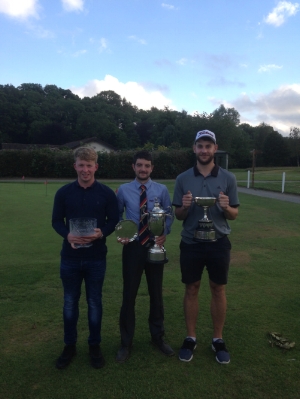 Tim Iveson (Centre - County & Club Champion) with on the left Josh Price, on the right, Rhys Davies (County net Champion)