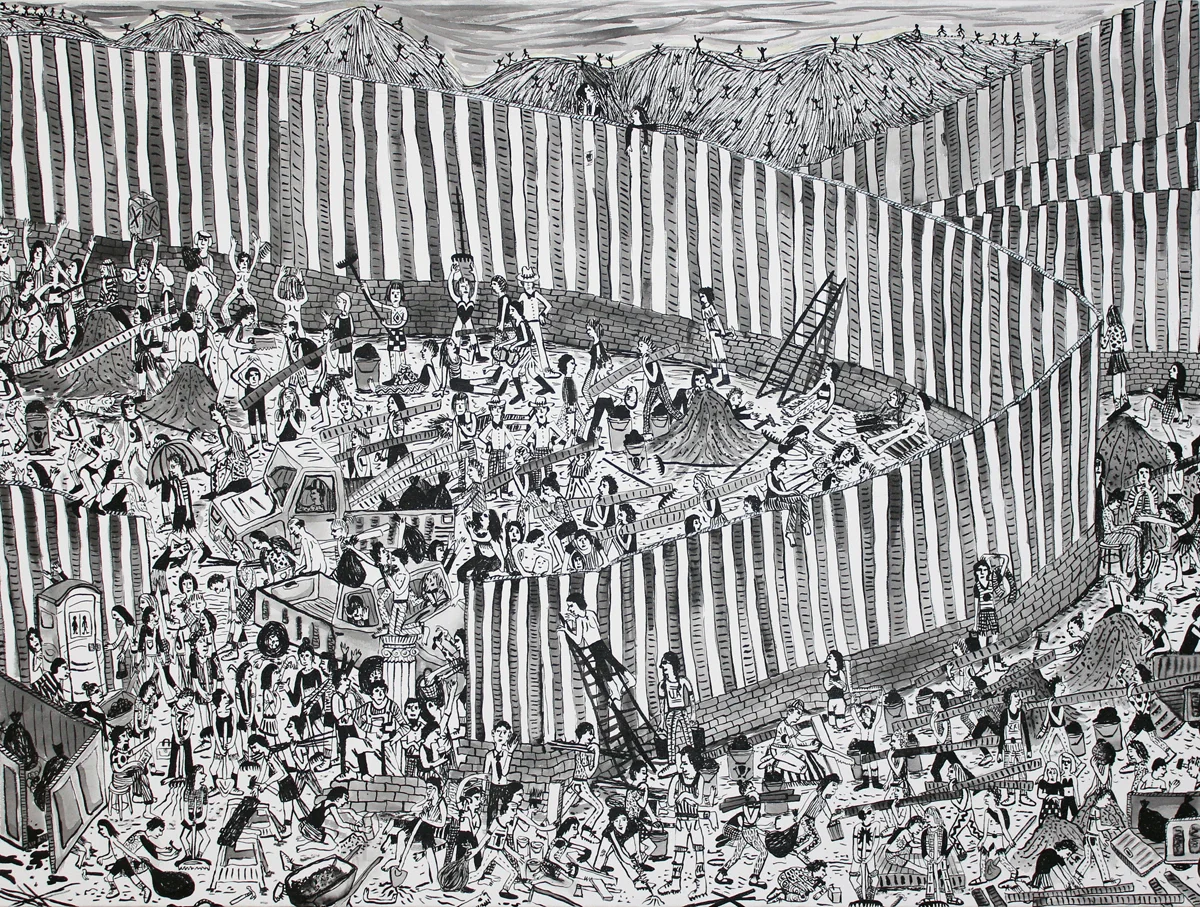 Border Wall ink on canvas 36"x48"