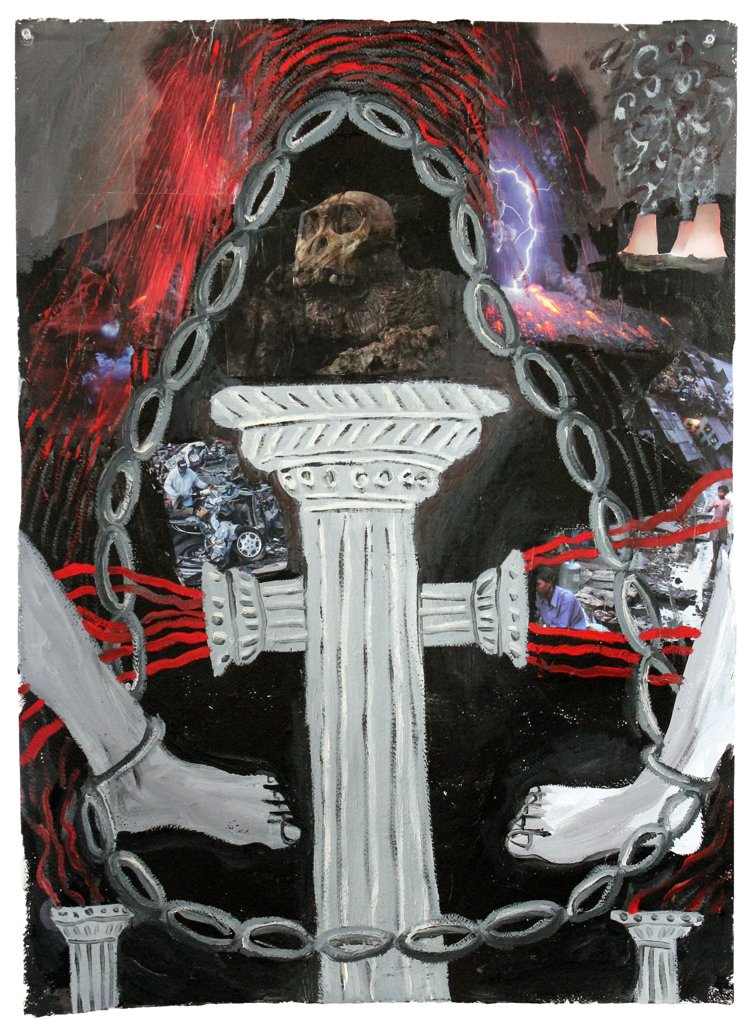 Death Chain acrylic, collage, and oil on paper 30"x22"