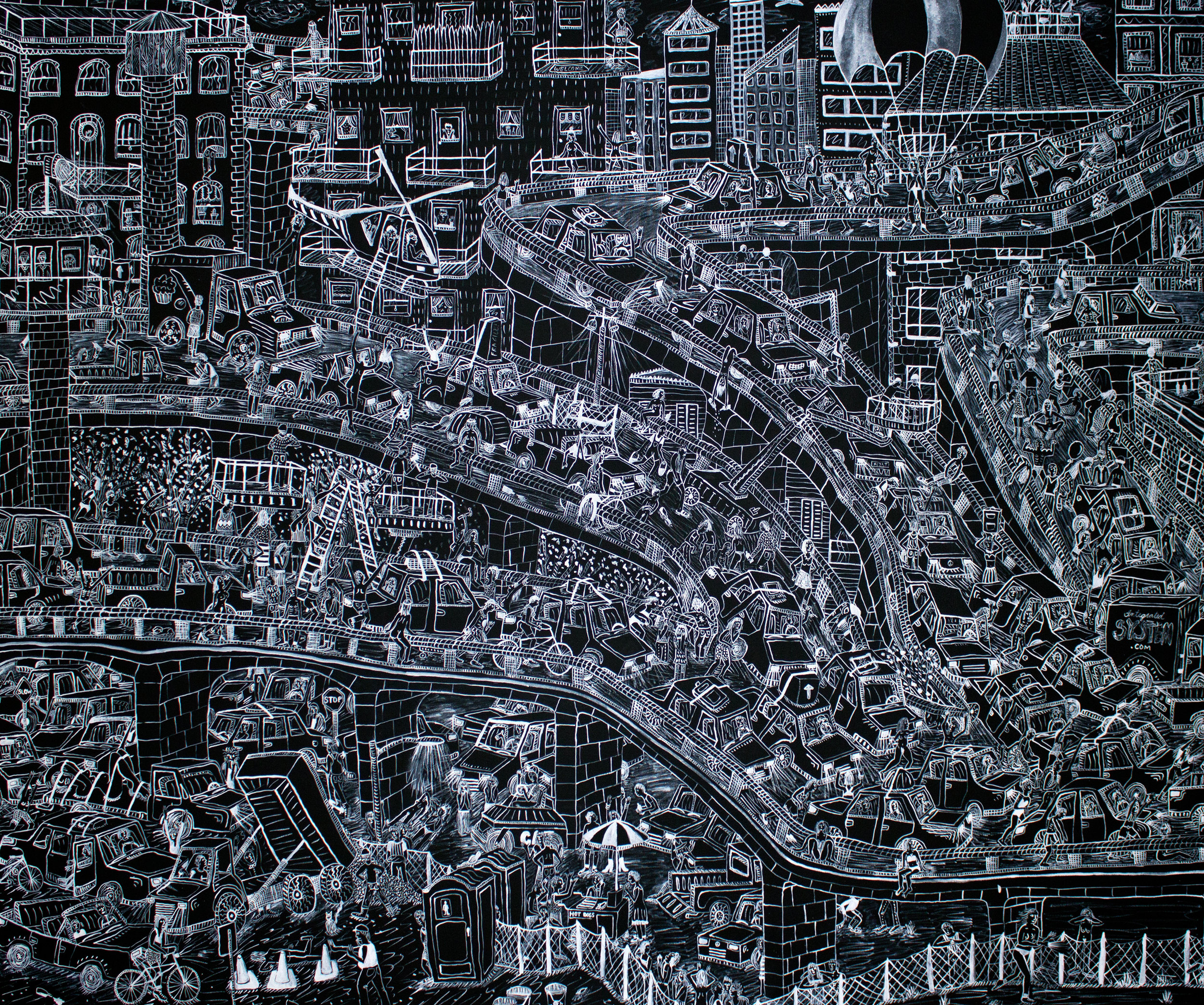  Evacuation  ink on canvas  60"x72" 