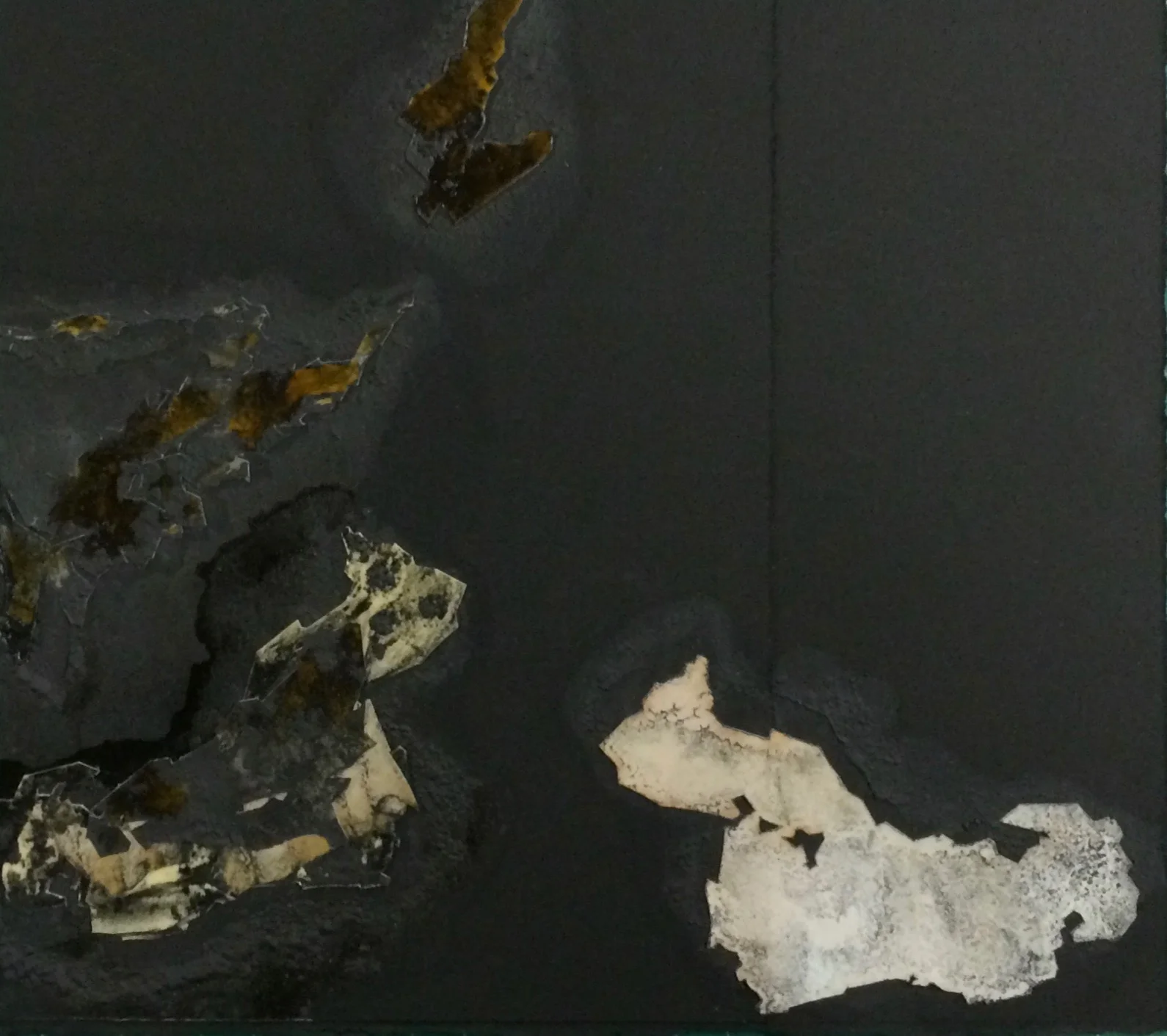Untitled ; dry pigment, clear and amber shellac, and collage on black Somerset paper; 25cm x 29cm; 2013