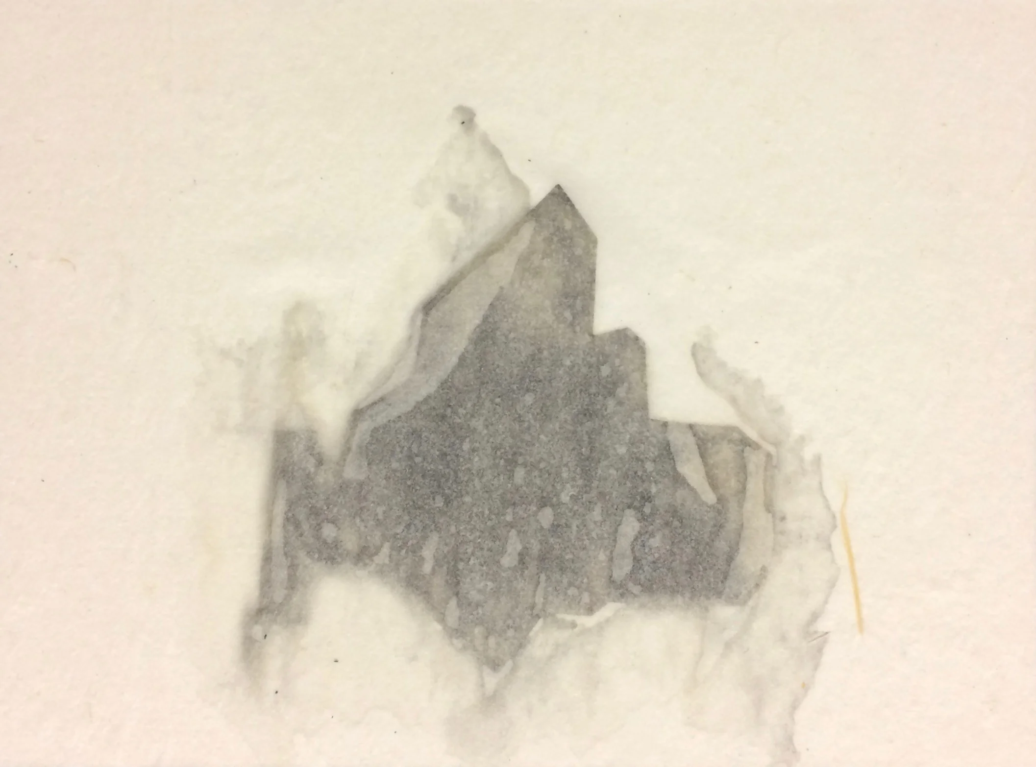 Vintage Series no. 9; charcoal powder, shellac, and collage on 1980 Kozo paper; 13.5cm x 18.25cm; 2017