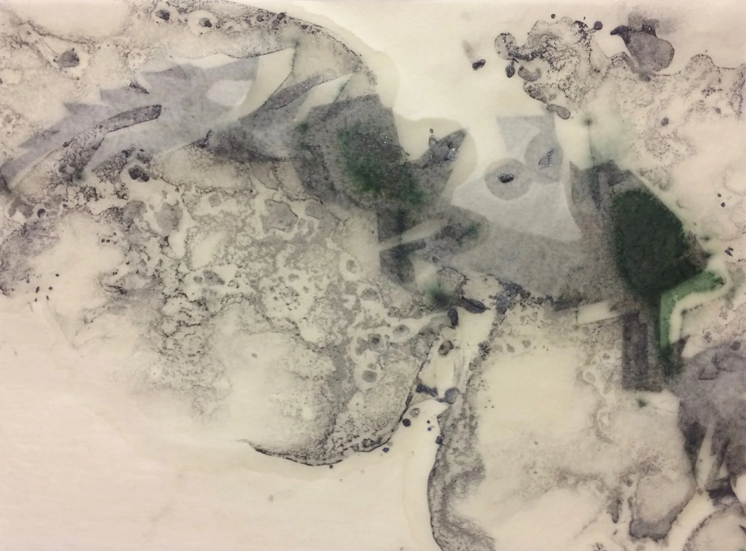   Ganpi Series no. 3;  dry pigment, shellac, and collage on Ganpi paper; 16.5cm x 22cm; 2018 