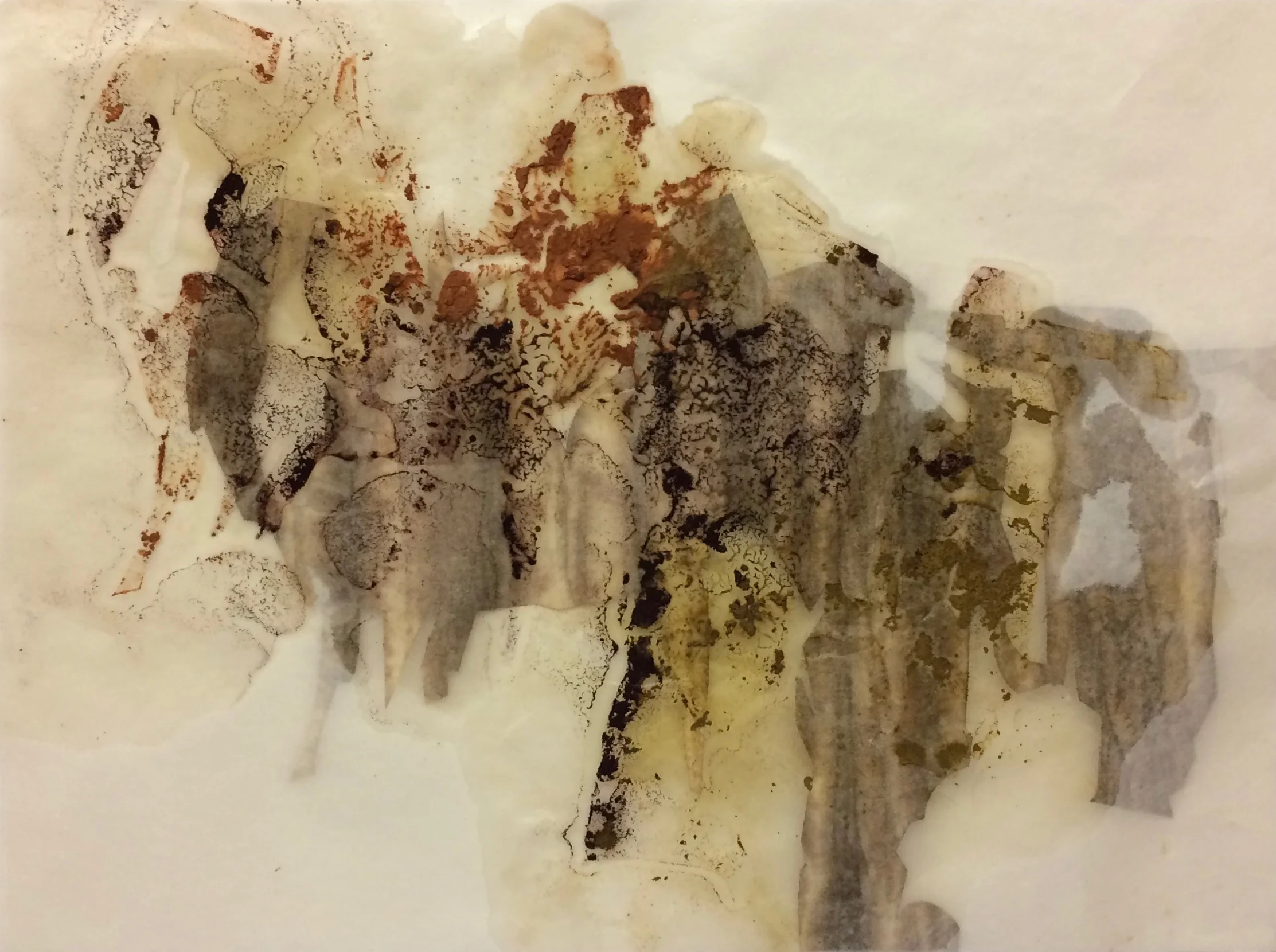   Ganpi Series no. 9;  dry pigment, shellac, and collage on Ganpi paper; 16.5cm x 22cm; 2018 