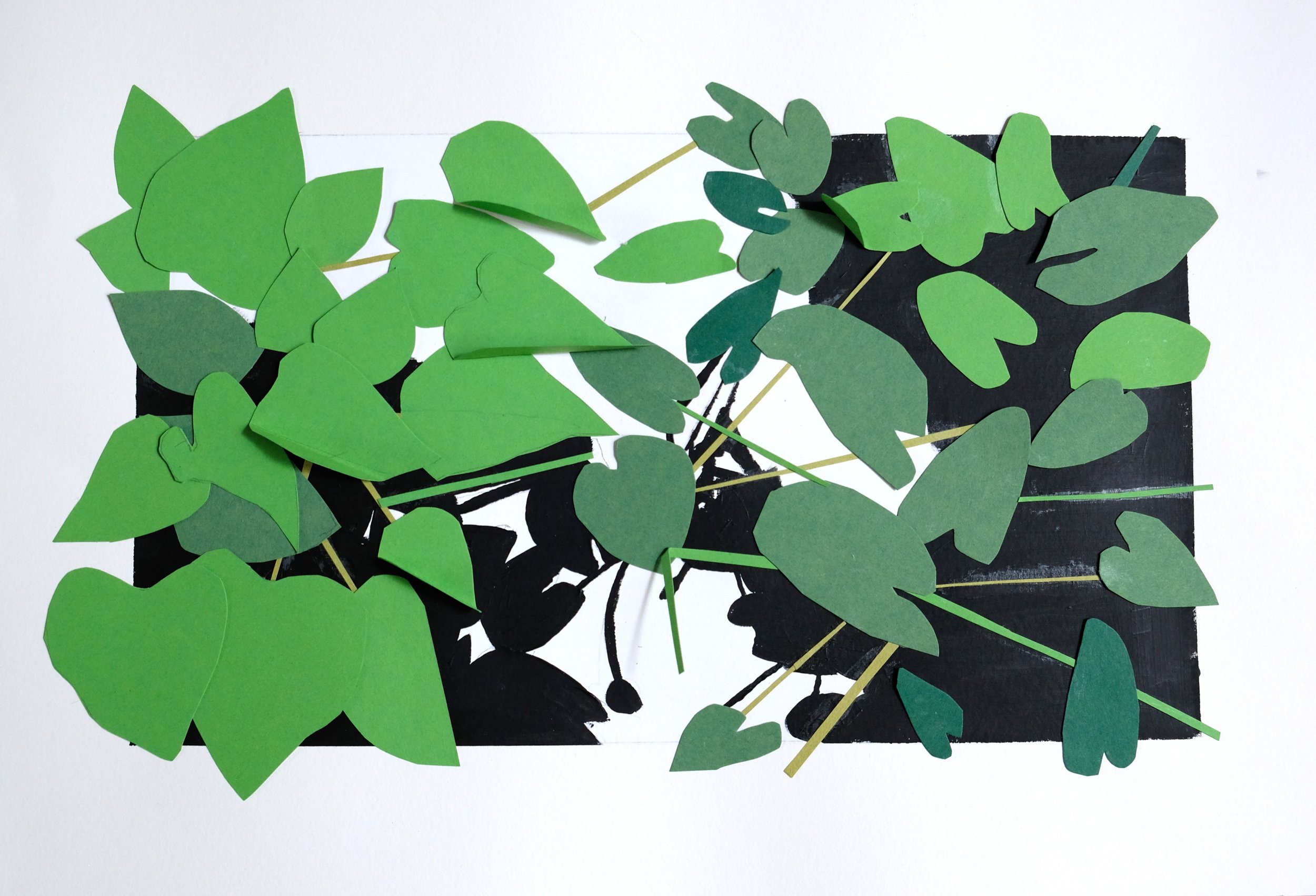 A Sea of Green, Painted Paper Collage, 12x16