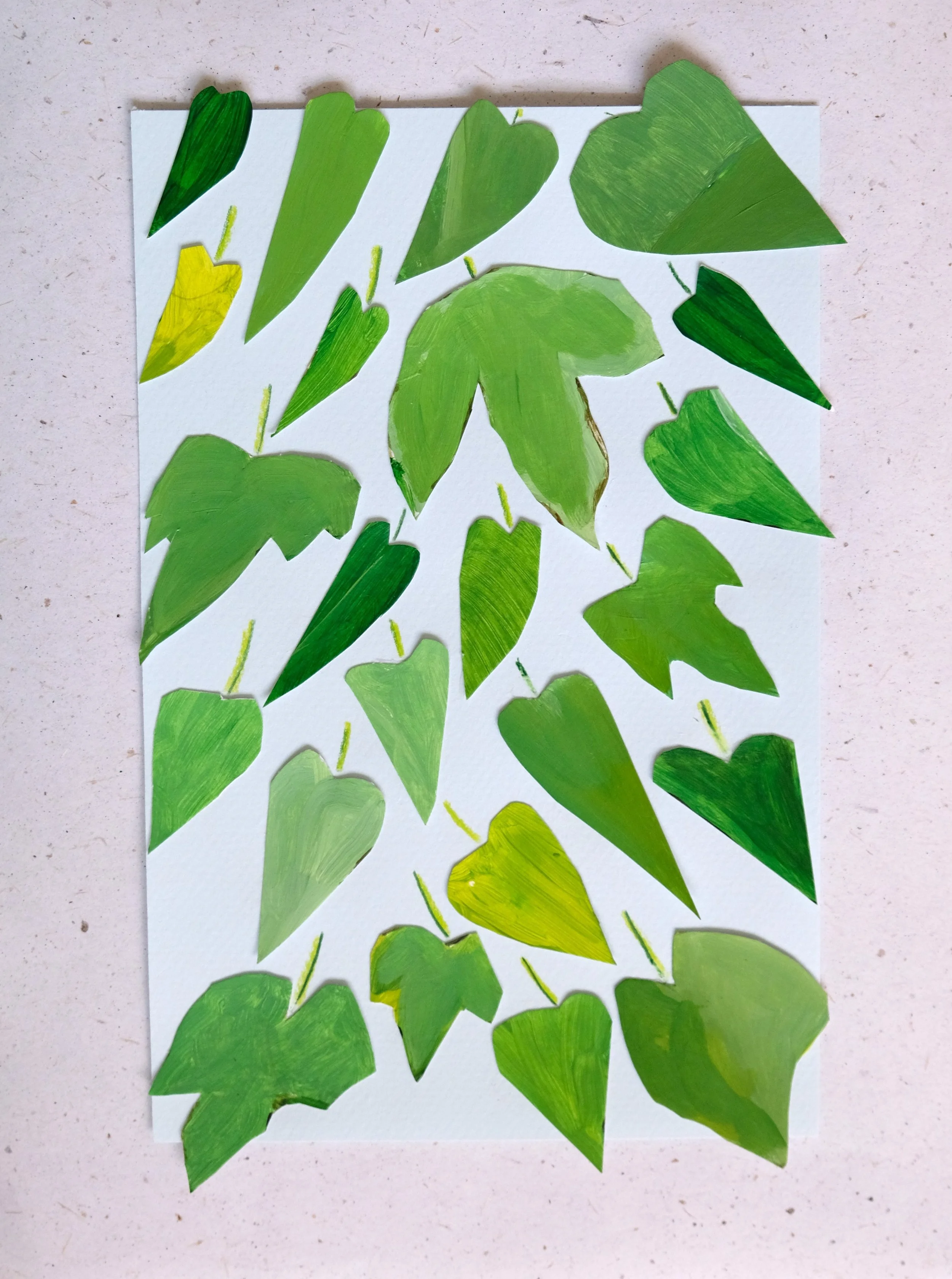 Green Bouquet, Framed Painted Paper Collage, 8x10