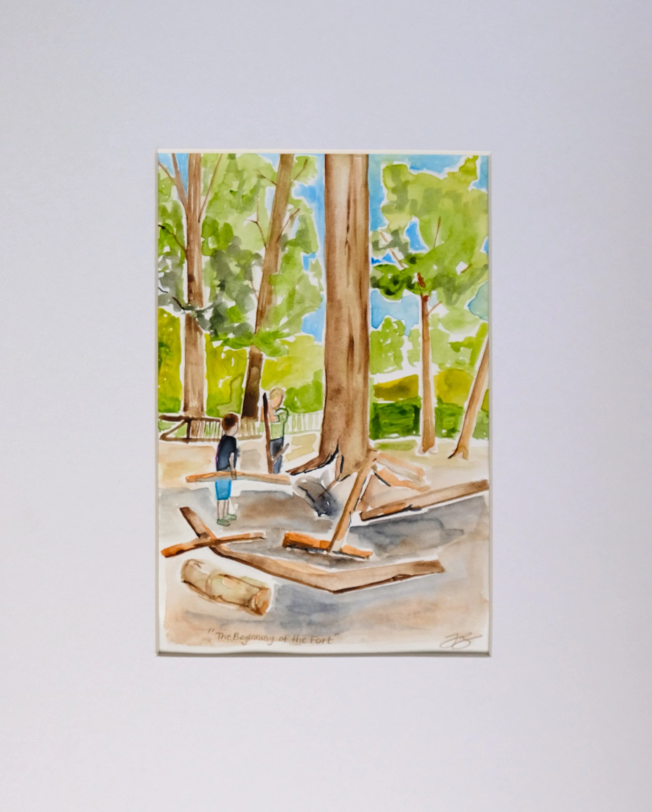 The Beginning of the Fort, Framed Watercolor Painting, 11x14