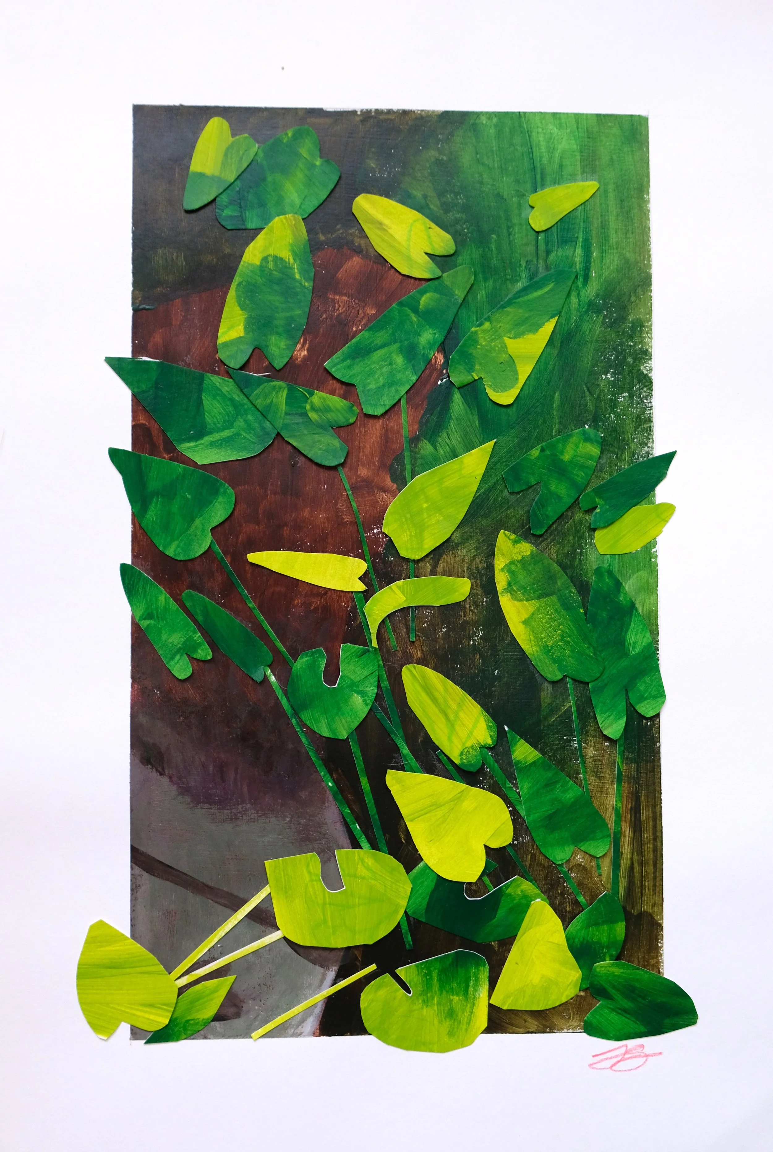 Growth of Summer, Framed Painted Paper Collage, 12x16