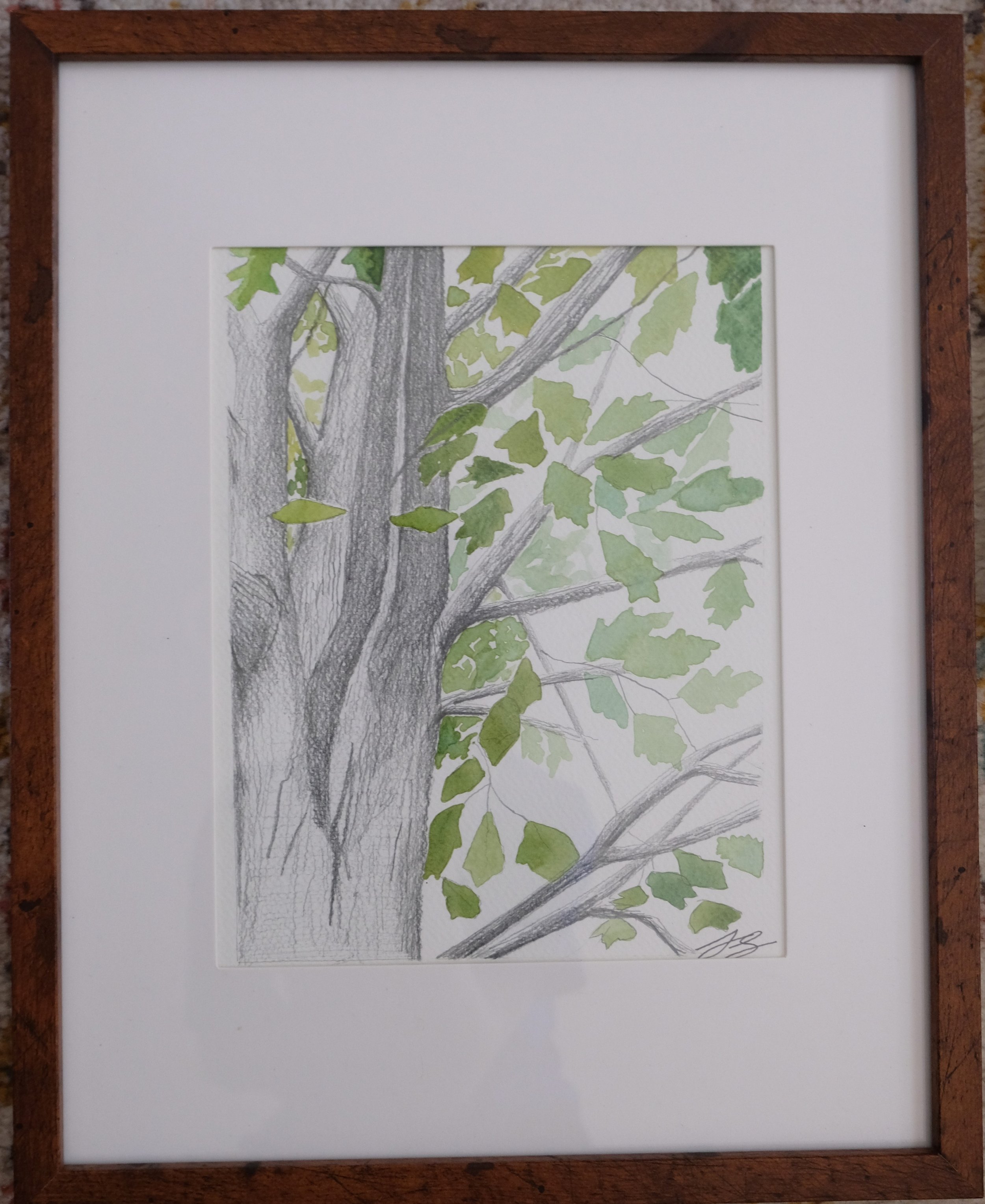 Fresh Spring Leaves, 11x14 Framed Watercolor Painting