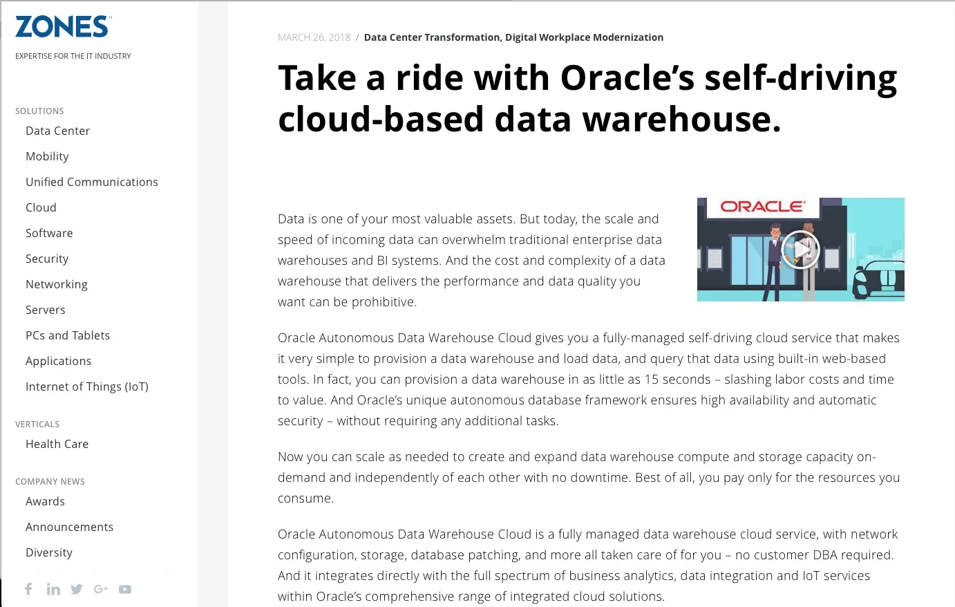 Oracle Autonomous Data Warehouse Cloud Blog Post