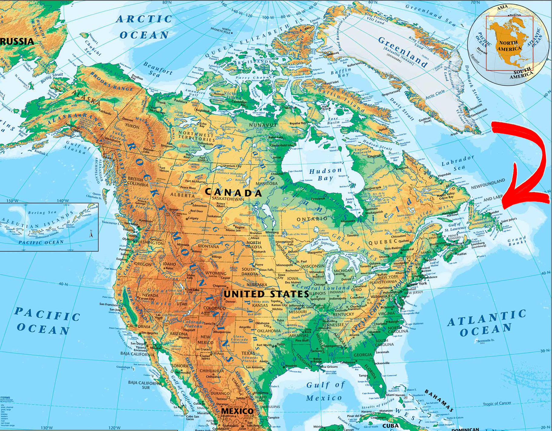 Горы северной америки физическая карта. Равнина большой бассейн на карте Северной Америки. Карта Северной Америки географическая. Нагорье большой бассейн на карте Северной Америки. Большой бассейн равнина в Северной Америке.