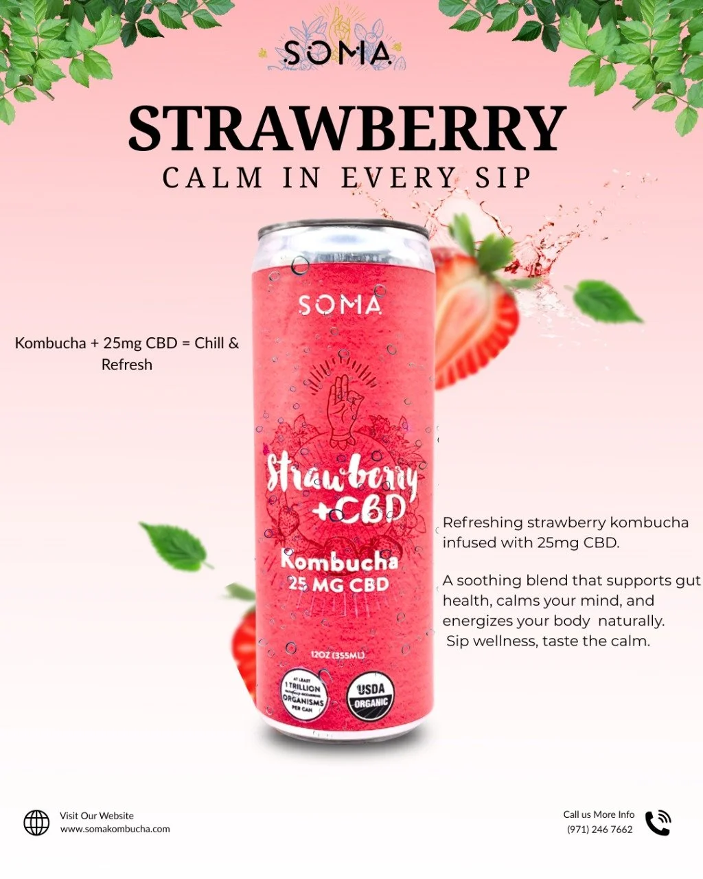 Meet the balance in a bottle 🍓 Strawberry CBD Kombucha &ndash; refreshing probiotic kombucha infused with 25mg CBD.

Sip wellness. Taste calm. Feel the difference
.
.
#kombucha #kombuchatea #probiotics #guthealth #fermentation #booch #wellness #well