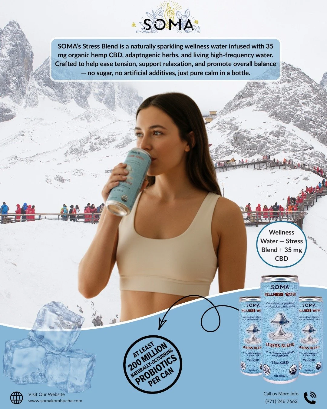 Your daily dose of chill just got a major upgrade. ✨

Seriously obsessed with SOMA's Stress Blend Wellness Water. It&rsquo;s got everything you need to ease tension and support relaxation: 35mg organic CBD, plus Reishi, Turkey Tail, and Chaga.

And y