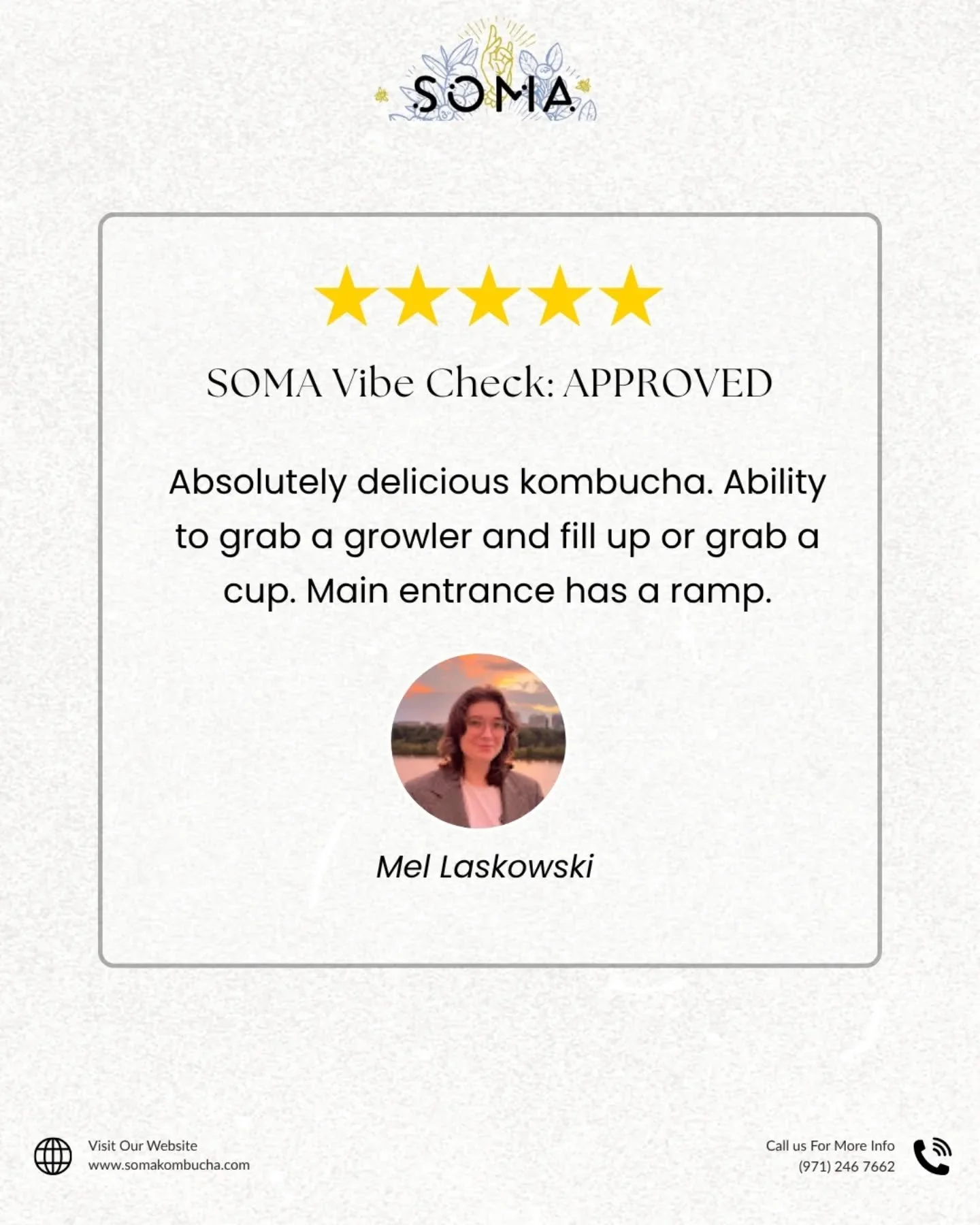 Mel gets it! 🙌 Absolutely delicious kombucha, and yes, growlers &amp; cups are ready for you! We're thrilled you enjoyed your SOMA experience.
.
.
#kombucha #kombuchatea #probiotics #guthealth #fermentation #booch #wellness #wellnessjourney #holisti