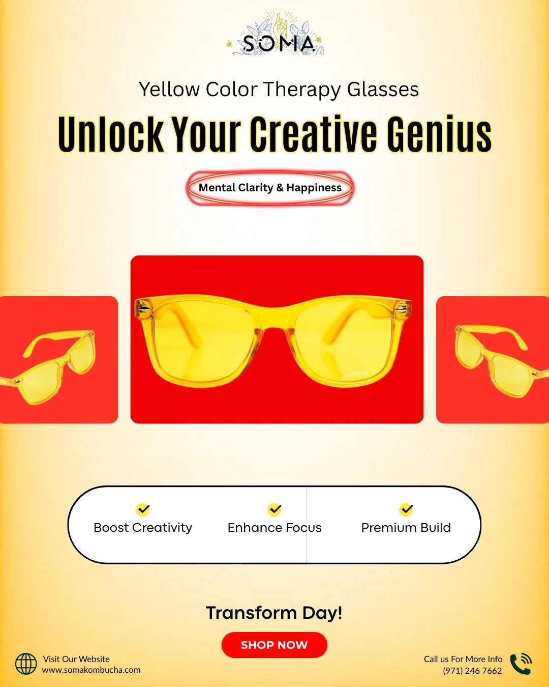 Your daily dose of sunshine is here: Yellow Color Therapy Glasses. 💛

Elevate your cheerfulness, find instant clarity, and feel the creative rush. 10 minutes to a better day.

#sunglassesfashion #sunglassesmurah #sunglasseslover #sunglassesstyle #su