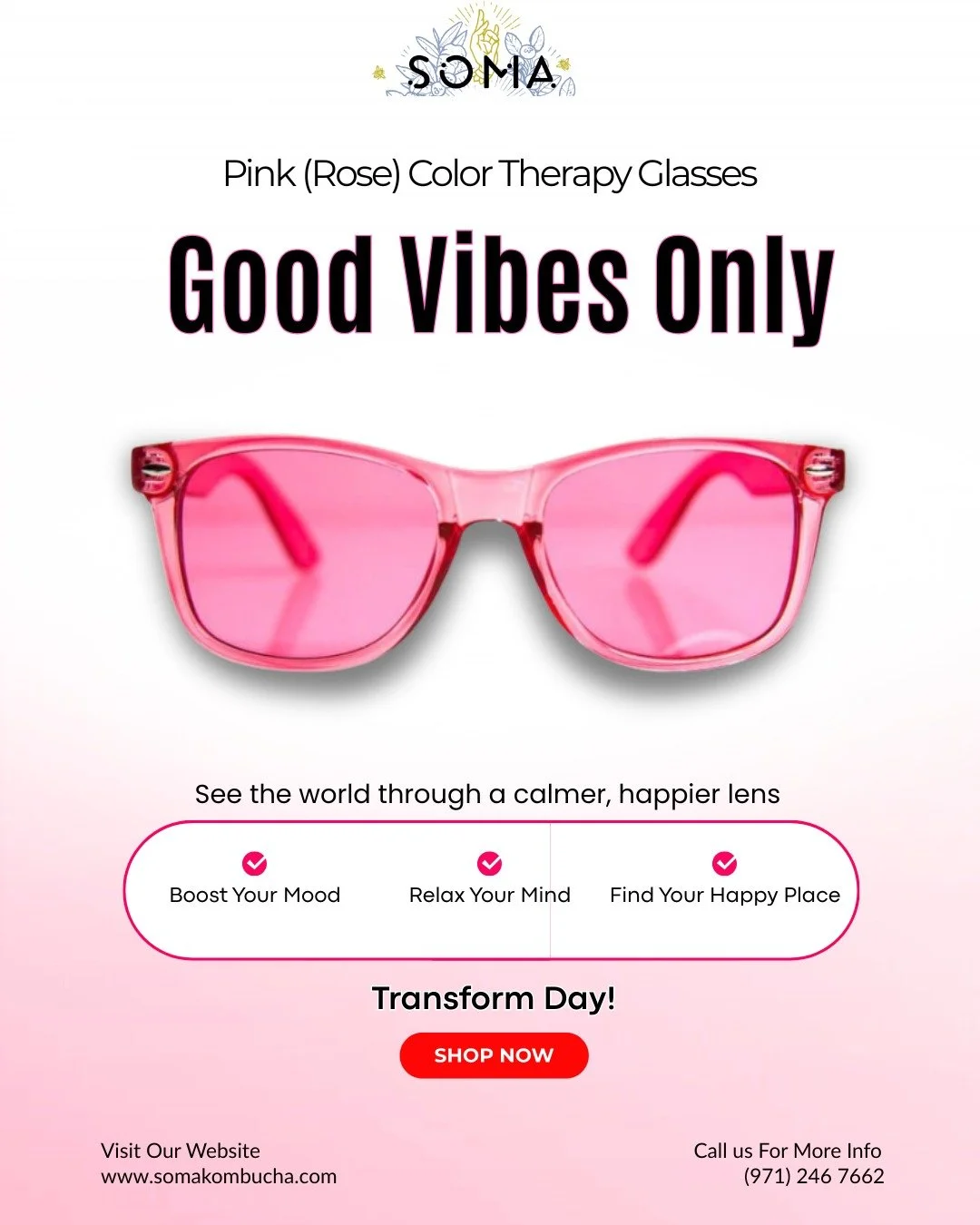 Bad day? We don't know her. It's good vibes only from now on. 😉

It's time to see the world through a calmer, happier lens. Our Pink (Rose) Color Therapy Glasses are like a 10-minute vacation for your mind, designed to melt away stress and bring on 