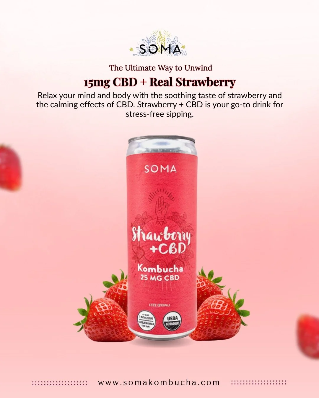 Weekend vibes in a can. 🍓✨ Whether you&rsquo;re winding down after work or hanging with friends, our Strawberry + CBD Kombucha helps you find your "chill" naturally.

 #SomaCBD #StrawberryChill #CBDKombucha #RelaxAndRefresh #StressFreeLivi