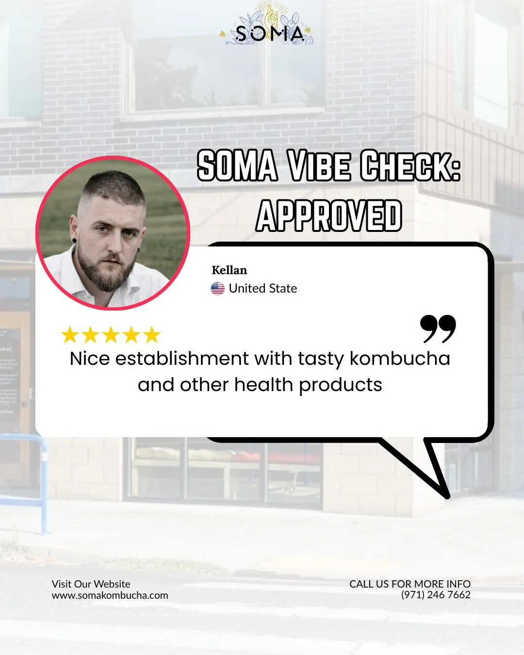 Nothing makes us prouder than real 5-star love from our community.

Fresh kombucha. Clean ingredients. Elevated wellness.

At SOMA, every sip is crafted to fuel your body and your vibe.

Thank you for choosing health with flavor. 🌿✨

#SOMAApproved #