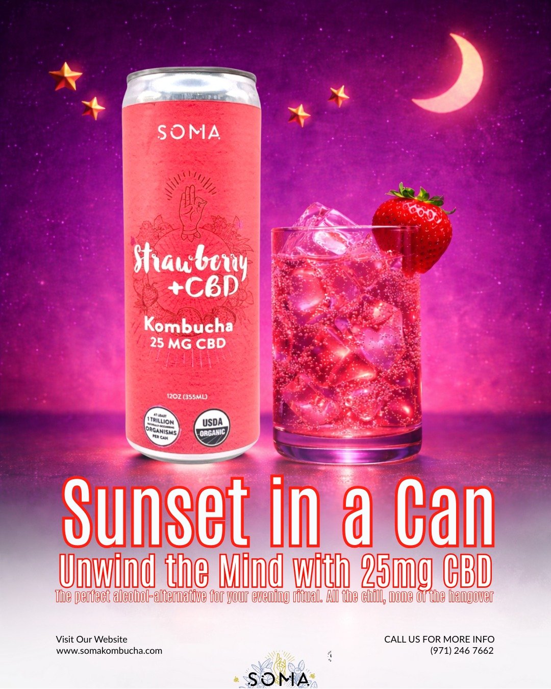 Your evening "me-time" just got an upgrade. 🍓🌙 Sip on calm and let the day&rsquo;s stress melt away with our Strawberry CBD blend.

#EveningRitual #SomaCBD #AlcoholFree #SoberCurious #NightCap