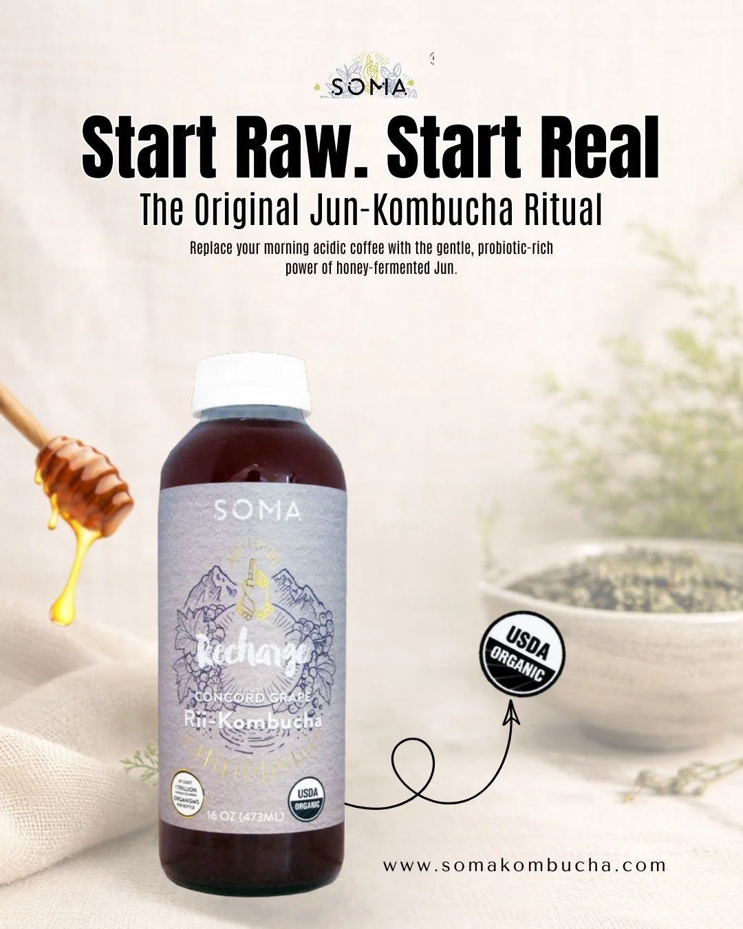 Your morning sets the tone for your day. 🍯✨ Choose a recharge that honors your body&rsquo;s natural rhythm.

#SomaRecharge #MorningRitual #JunKombucha #HoneyFermented #GutHealthStart#SeattleDrink #KombuchaTime #CapitolHillSeattle #SeattleFoodie#Komb