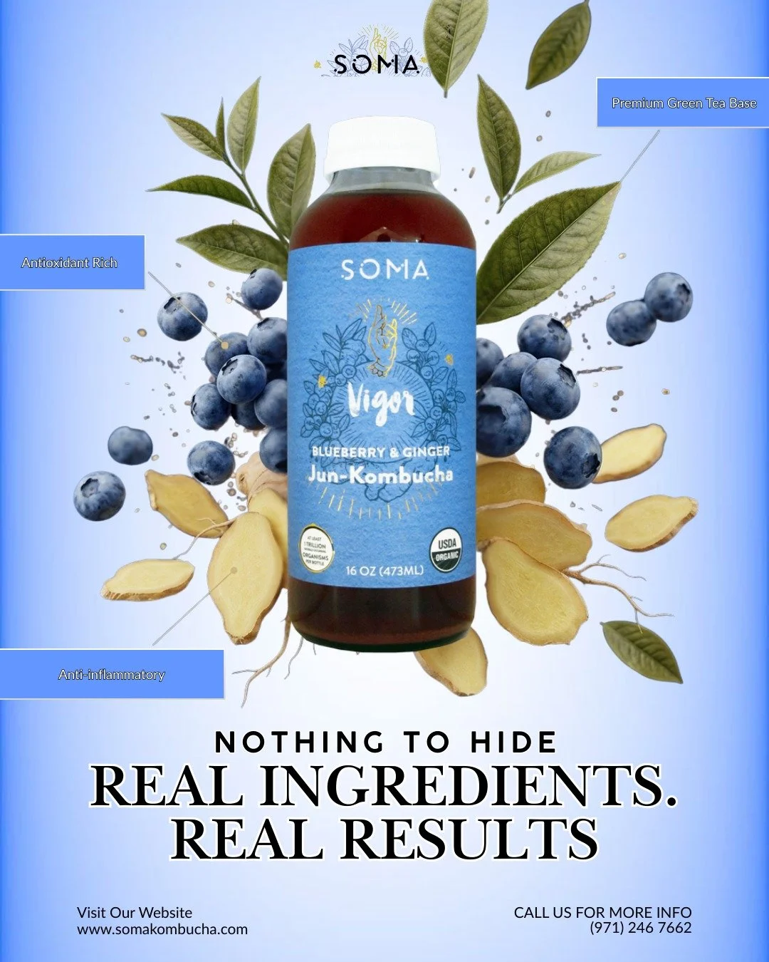 Look at what's inside. 🫐🔥 We believe in transparency, which is why we only use whole, organic ingredients you can actually recognize.

#IngredientTransparency #SomaVigor #WholeFoods #RealKombucha #AntioxidantBoost#CraftKombucha #HealthyDrinks #Well