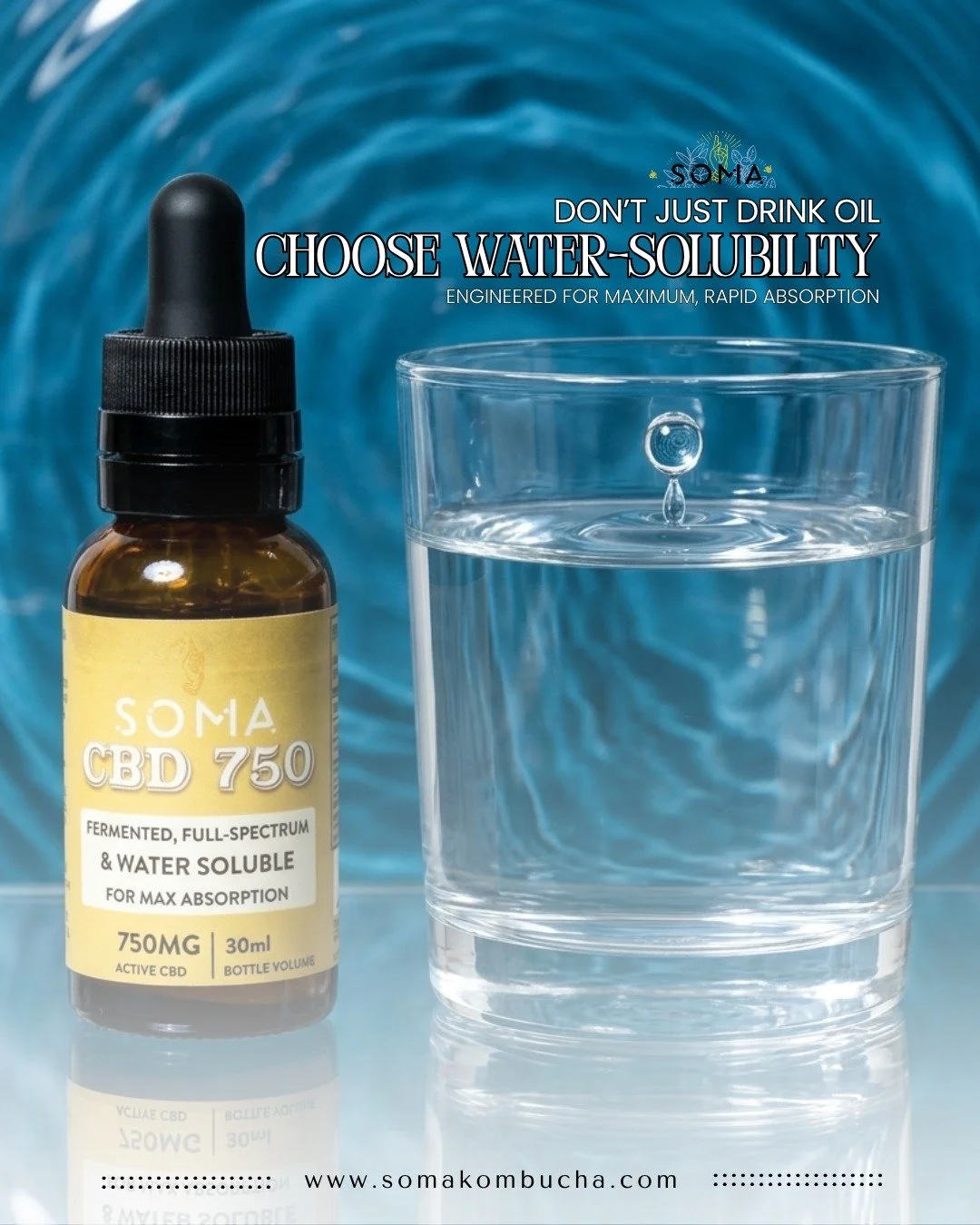 Oil and water don't mix so why consume oil based CBD? 💧 Soma CBD 750 is specifically engineered to be water-soluble, ensuring your body absorbs every potent drop. Experience faster action and superior results. Don't settle for less!

#WaterSolubleCB