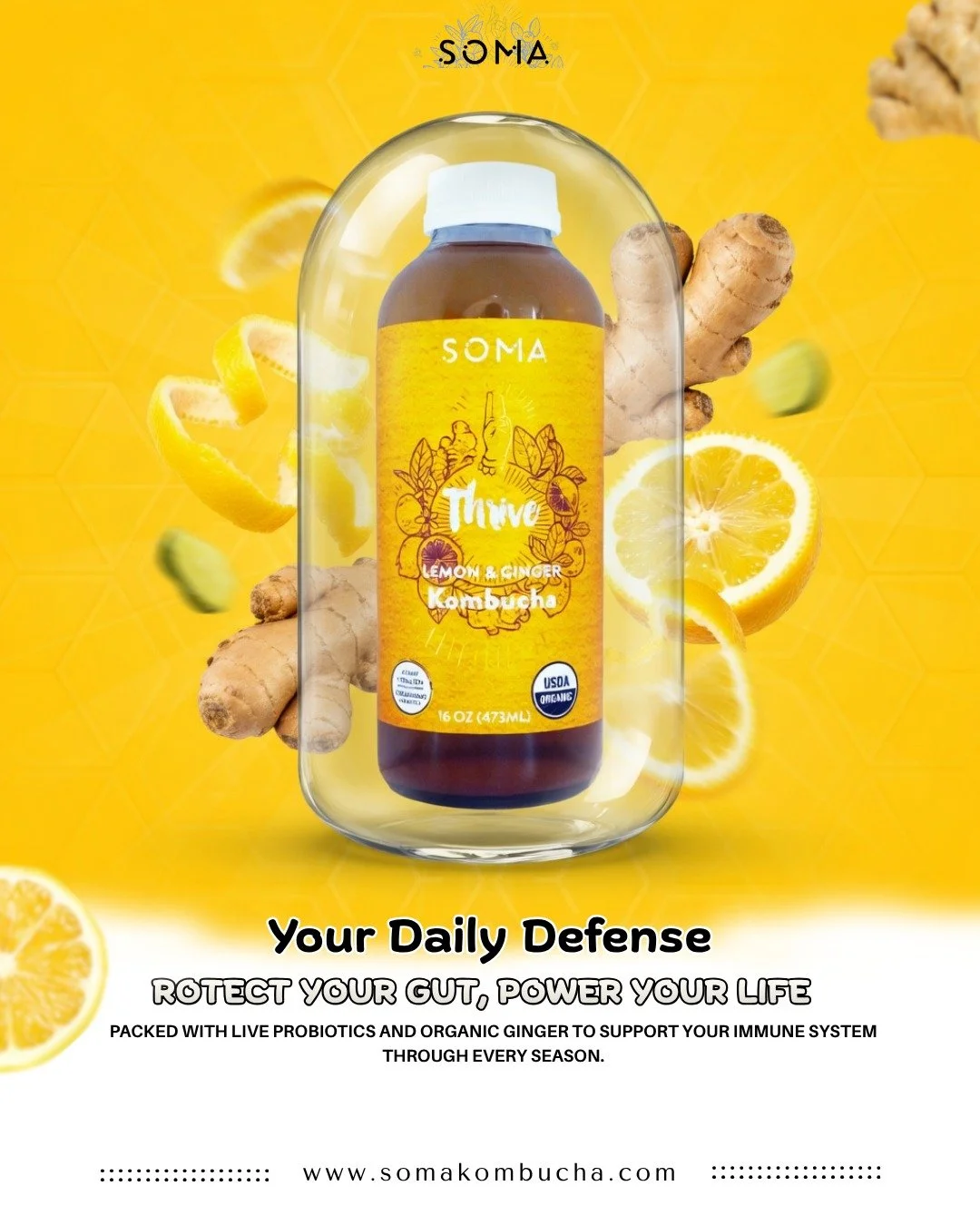 Stay strong, stay zesty. 🍋🛡️ Thrive is your gut&rsquo;s best defense. Grab a 12-pack today and keep your immunity at its peak!

#SomaThrive #ImmuneSupport #GutHealthMatters #LemonGinger #WellnessEssentials