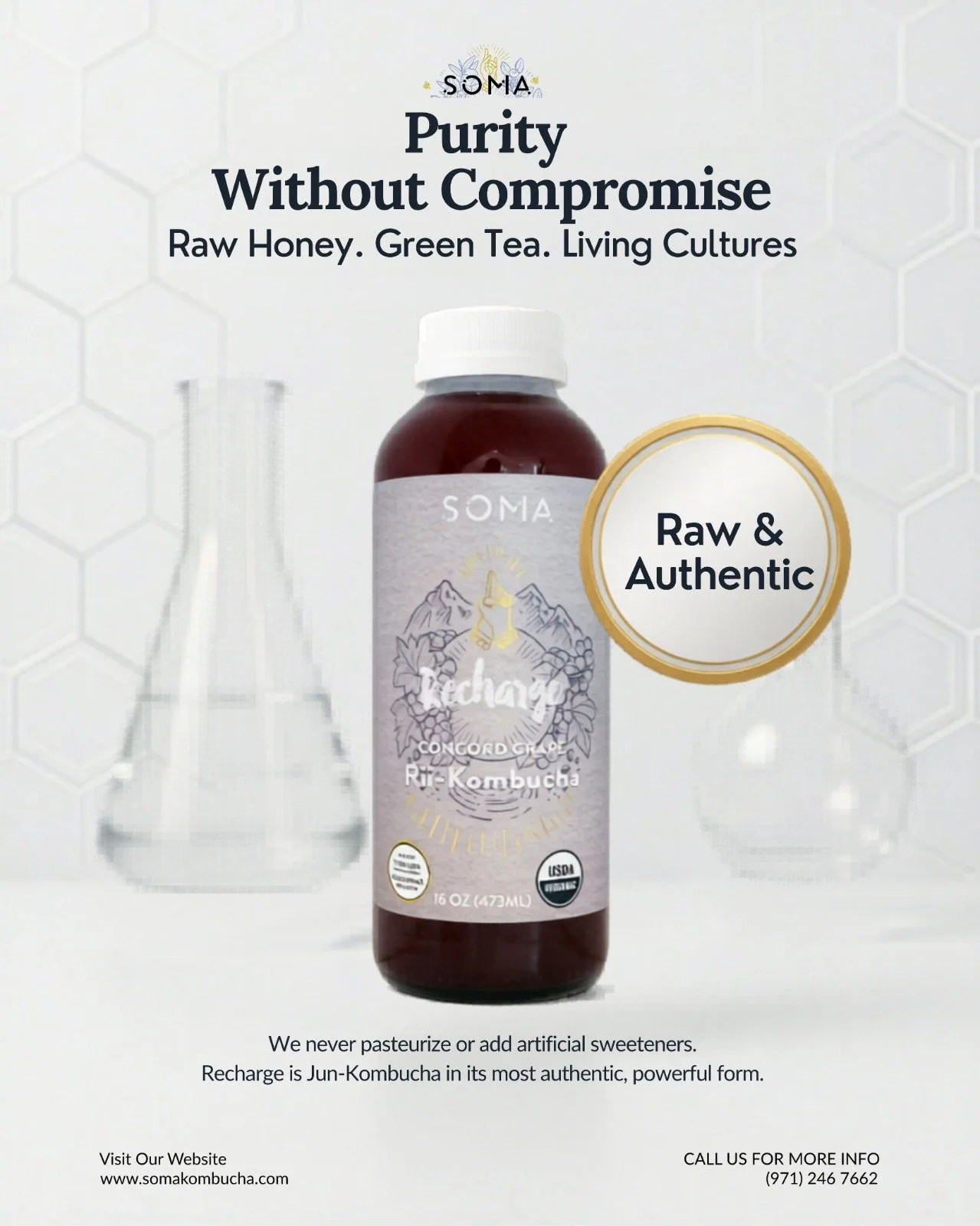 We believe in the power of raw. 🍯🔬 Our Recharge blend is fermented slowly with premium honey to ensure every sip is packed with living goodness.

#SomaRecharge #RawKombucha #HoneyFermented #PureIngredients #LivingFood