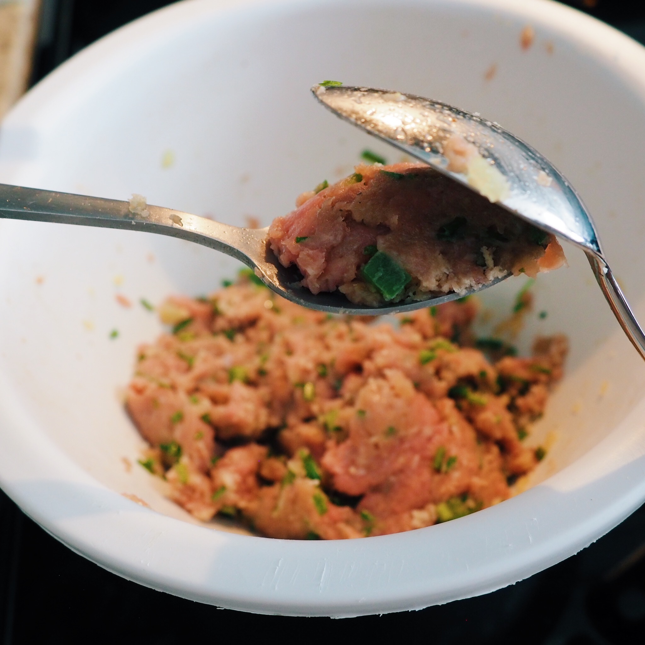 flatten meatball with spoons