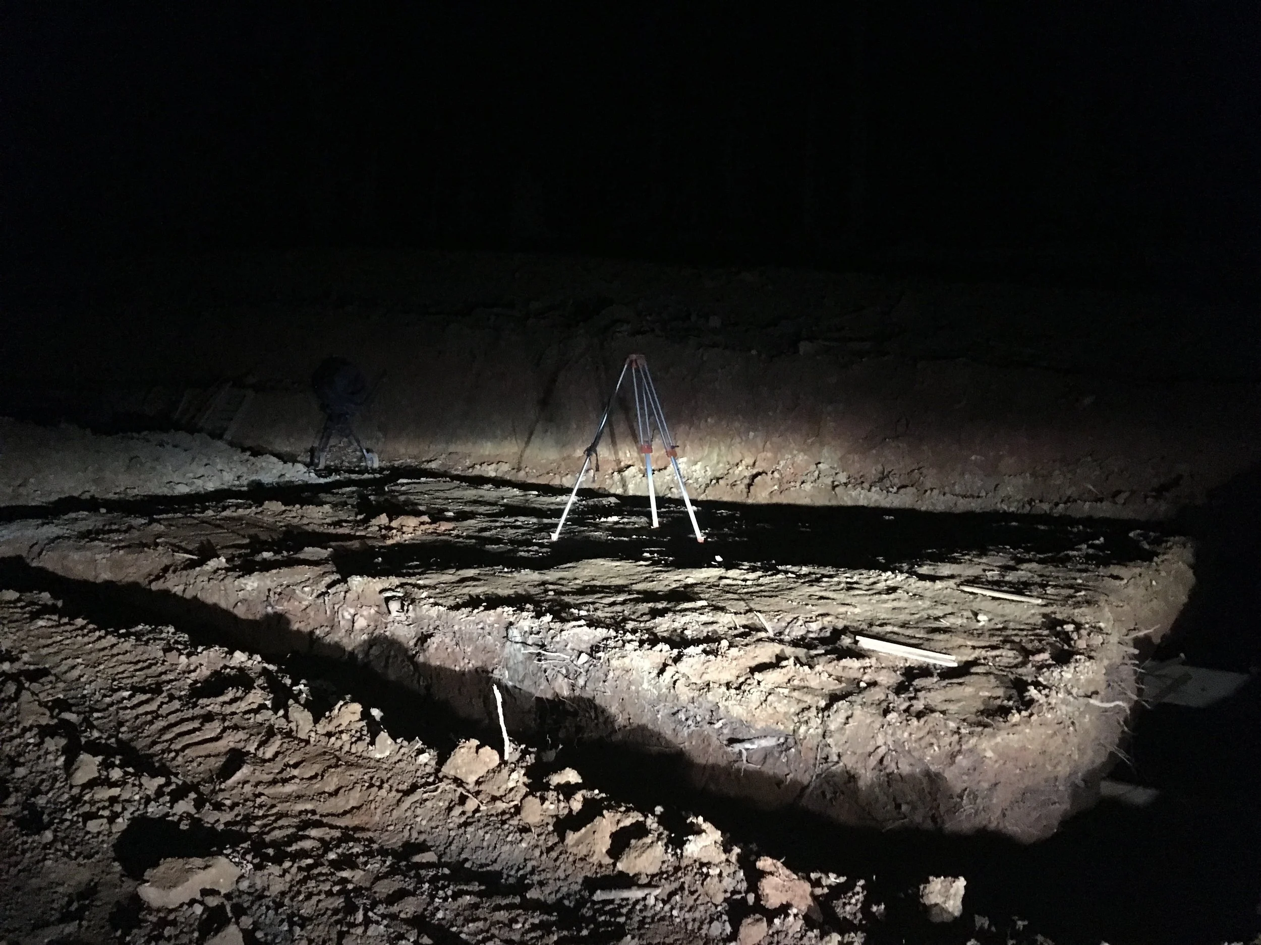 Studio Construction: Footers at night