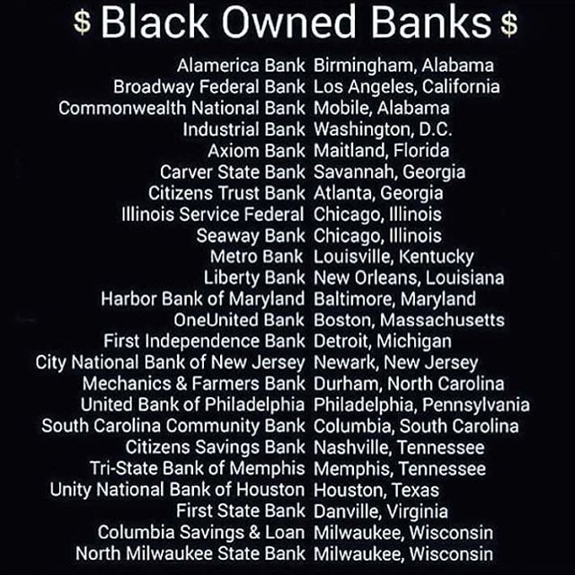 In the last post, a good amount of people wanted to know any suggestions for black owned banks!!!!! Save these down and open an account in your area! A few of these banks have several locations, so be sure to check if these are in YOUR area! Happy We